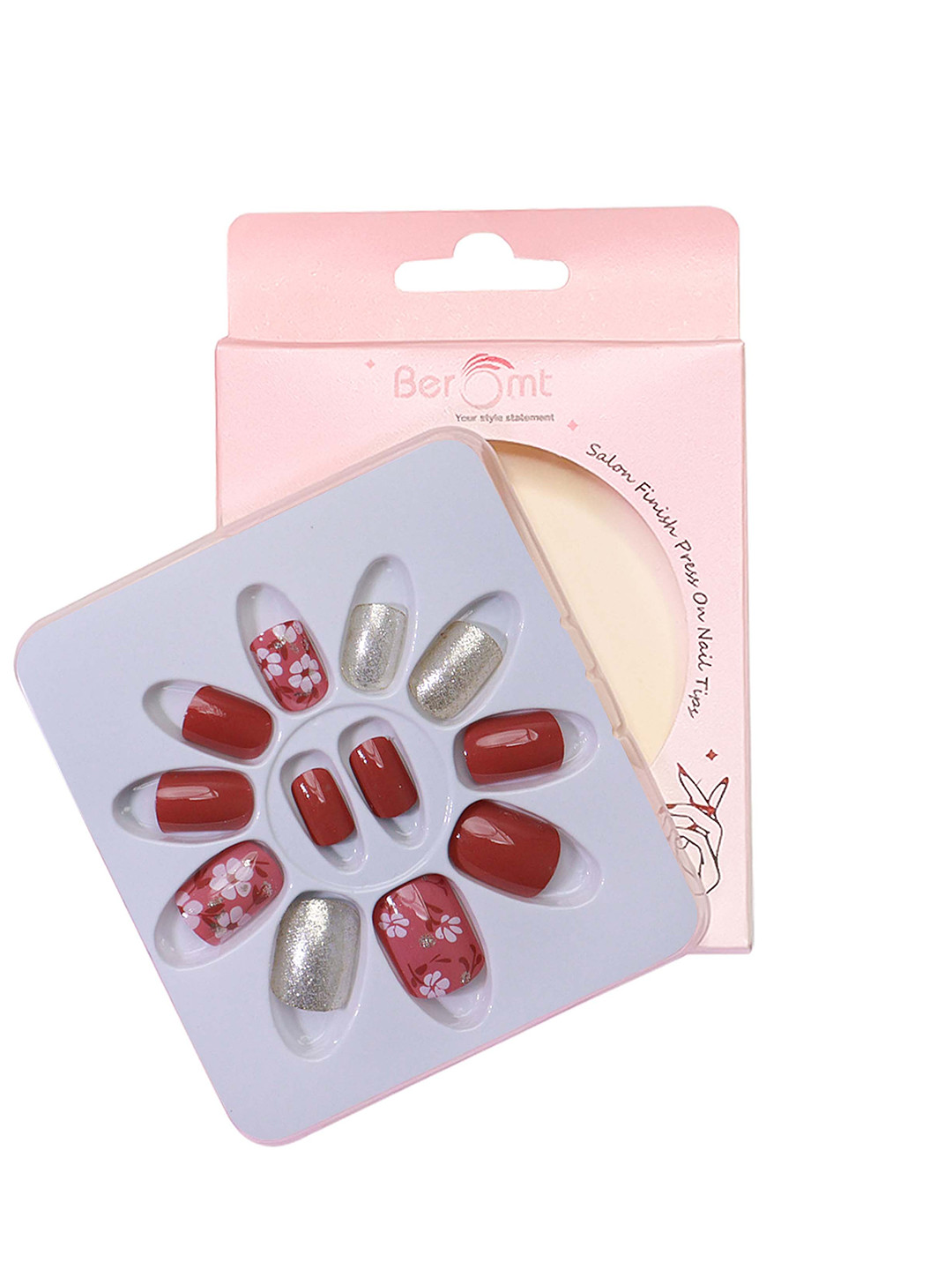 BEROMT 12 Pcs Long-Lasting Reusable Lightweight Salon Finish Press on Nail Tips - 691