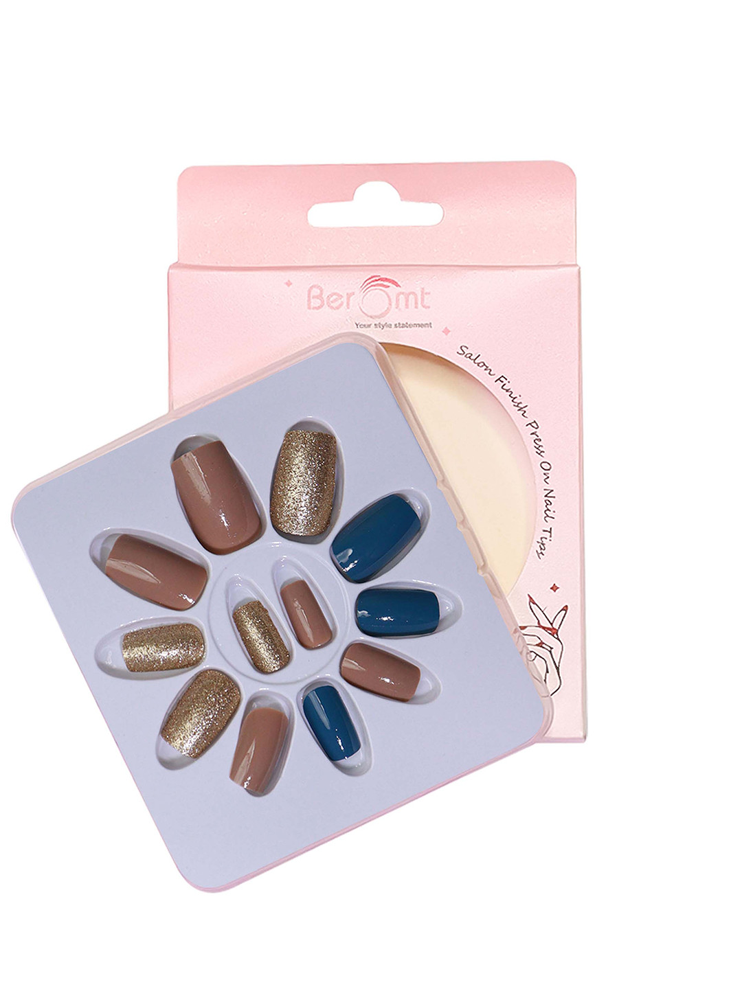 BEROMT 12 Pcs Long-Lasting Reusable Lightweight Salon Finish Press on Nail Tips - 709