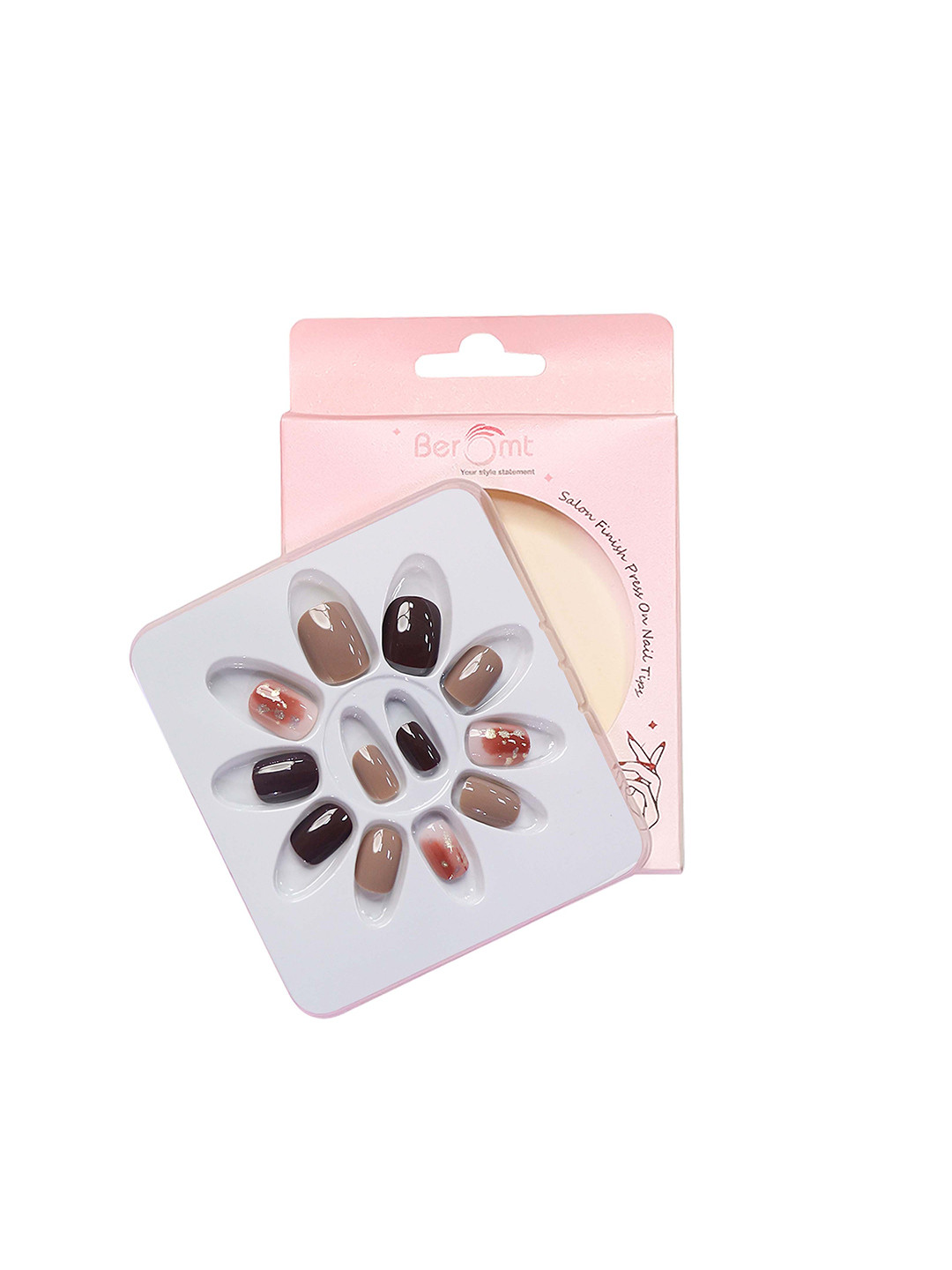 BEROMT 12 Pcs Long-Lasting Reusable Lightweight Salon Finish Press on Nail Tips- Shade 747