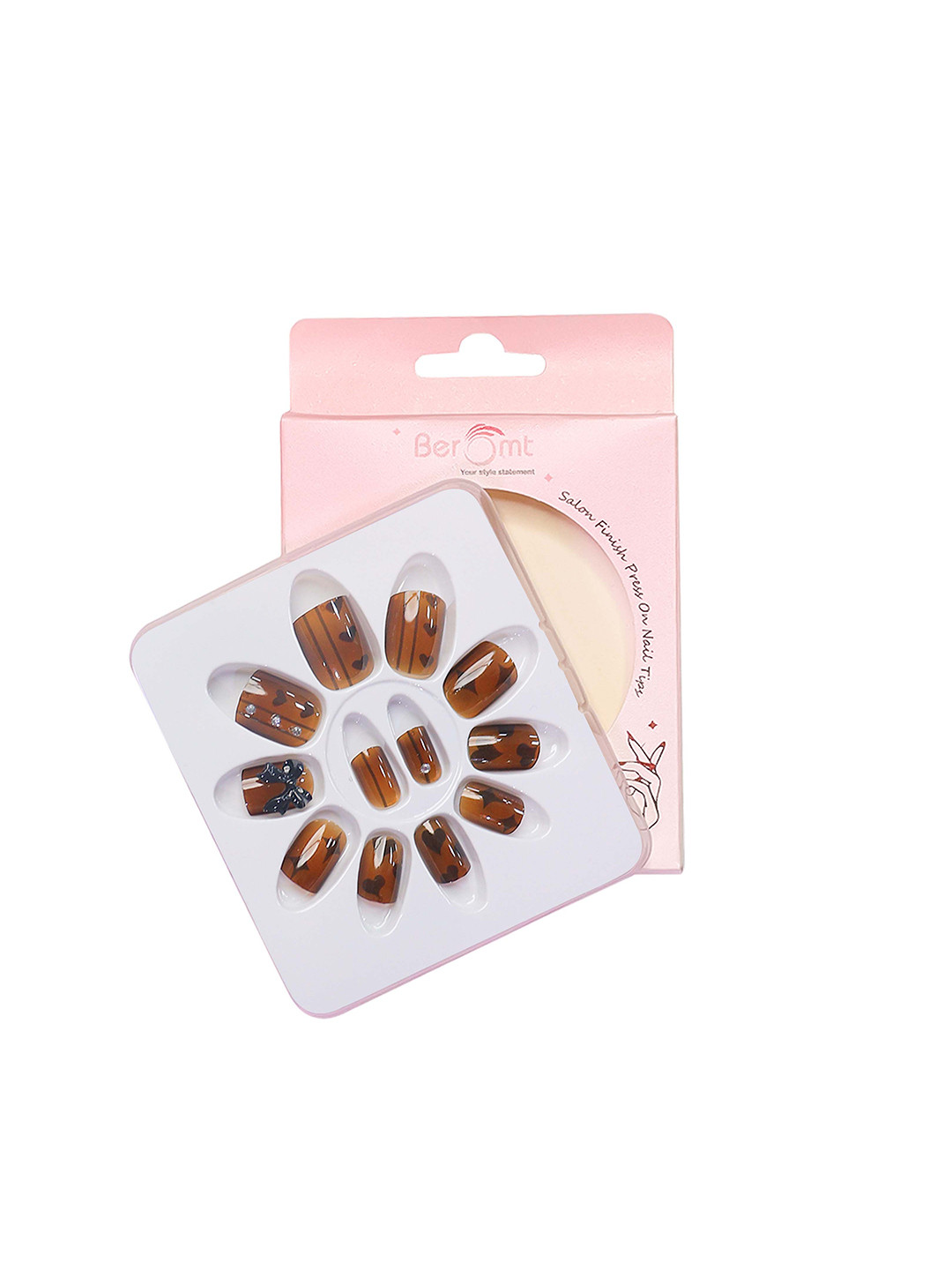 BEROMT 12 Pcs Long-Lasting Reusable Lightweight Salon Finish Press on Nail Tips- Shade 744