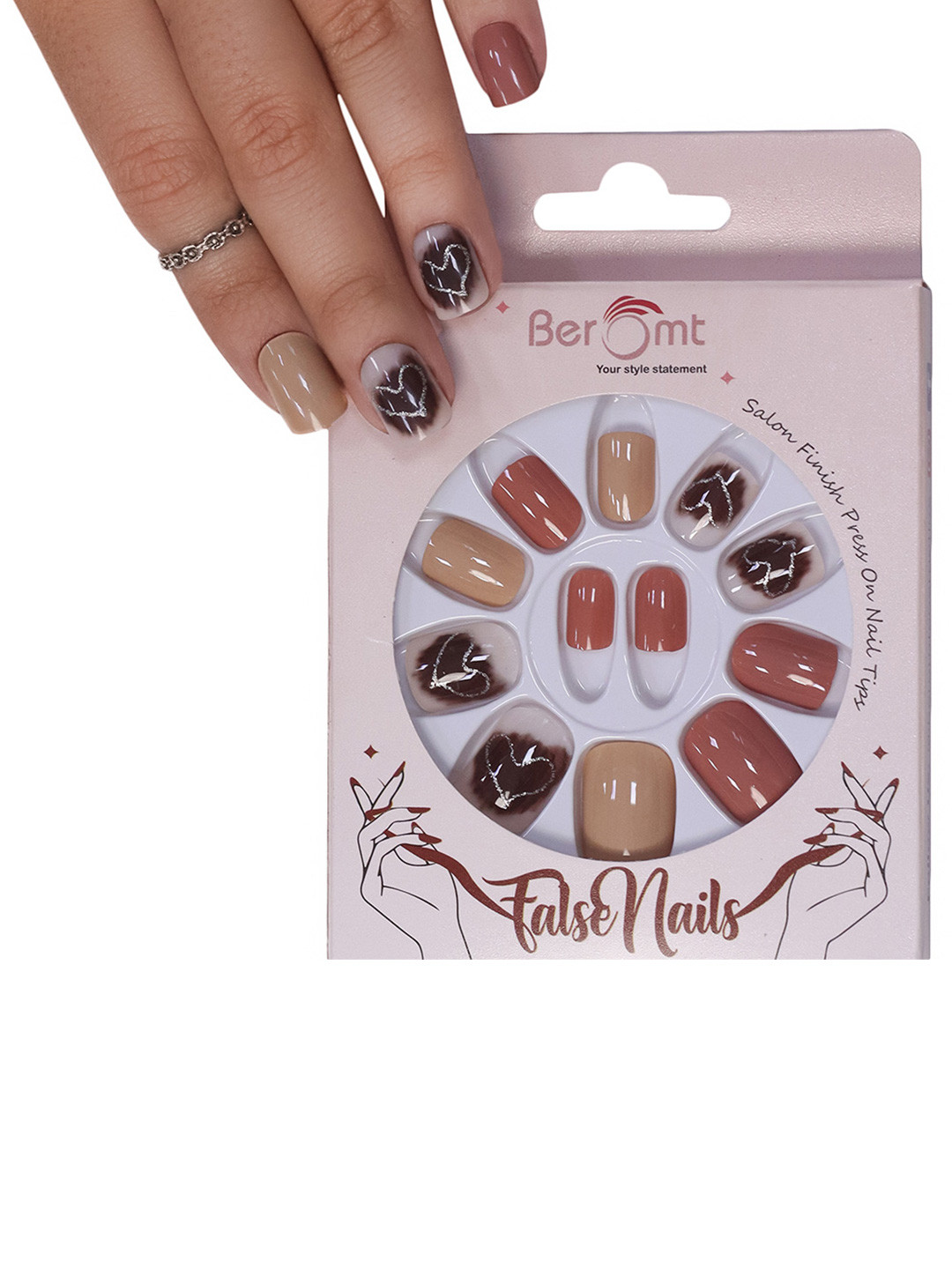 BEROMT Long-Lasting Reusable Lightweight Salon Finish Press on Nail Tips - Shade 625