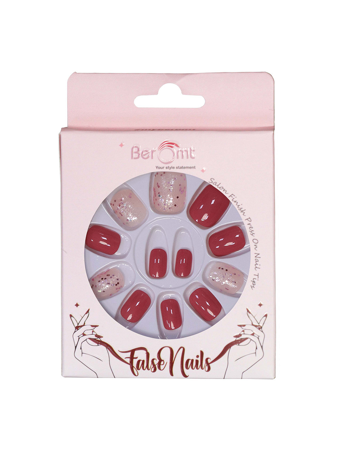 BEROMT 12 Pcs Long-Lasting Reusable Lightweight Salon Finish Press on Nail Tips- Shade 748