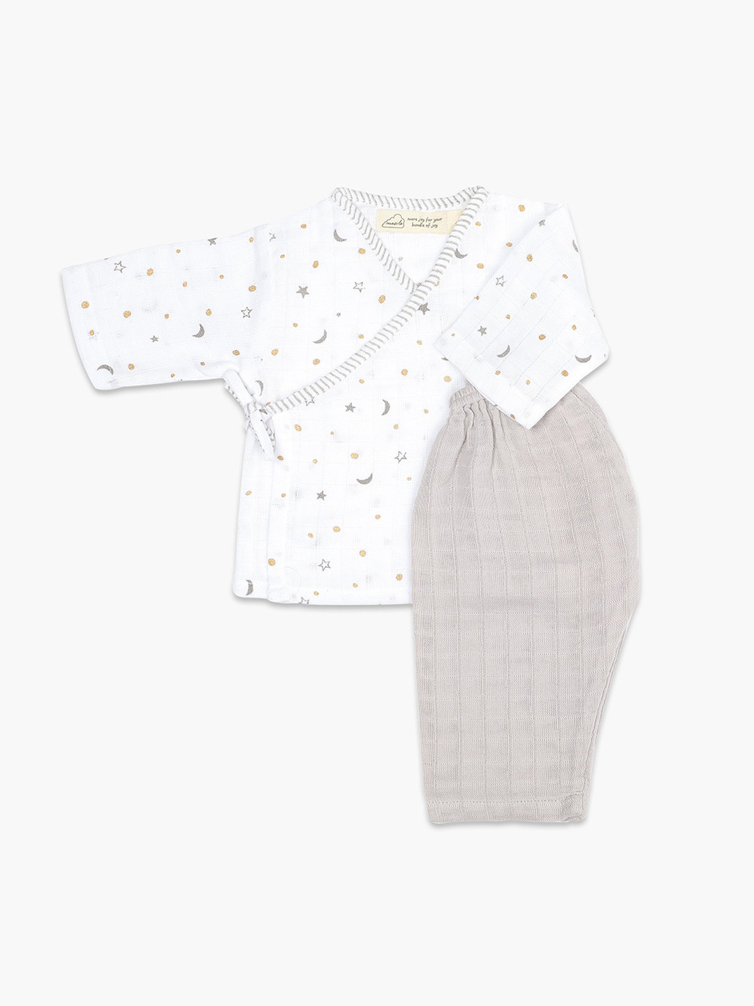 Masilo Unisex Kids Grey & White Printed Top with Trousers