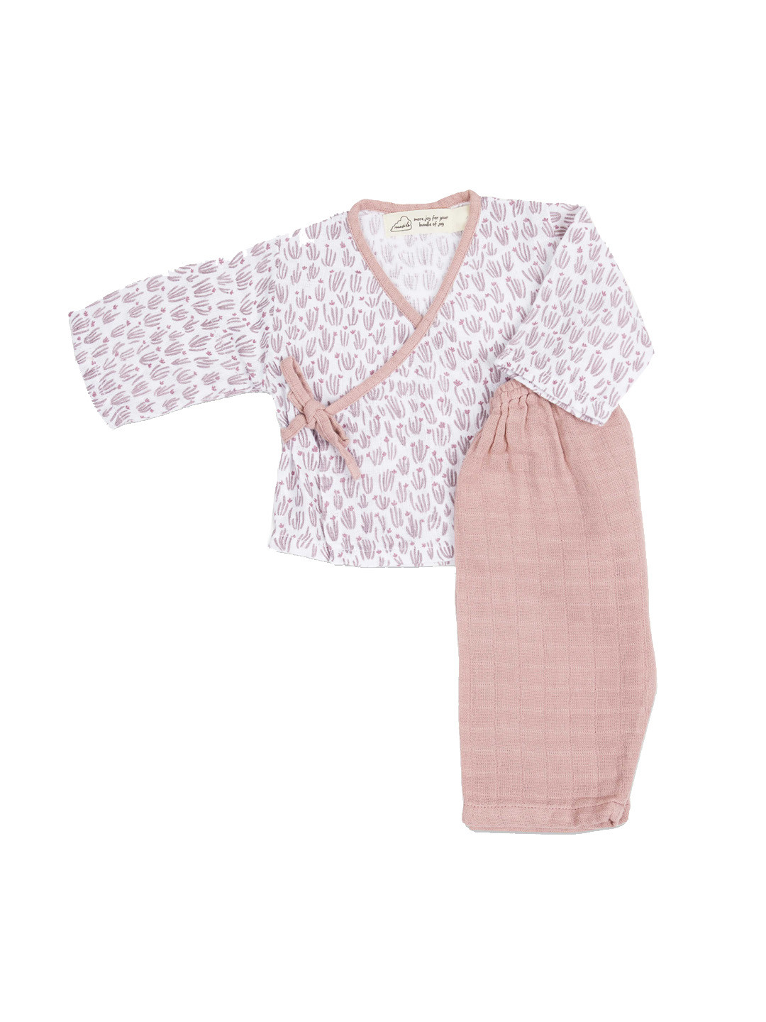 Masilo Girls Pink Printed Kimono Organic Cotton Top with Trousers
