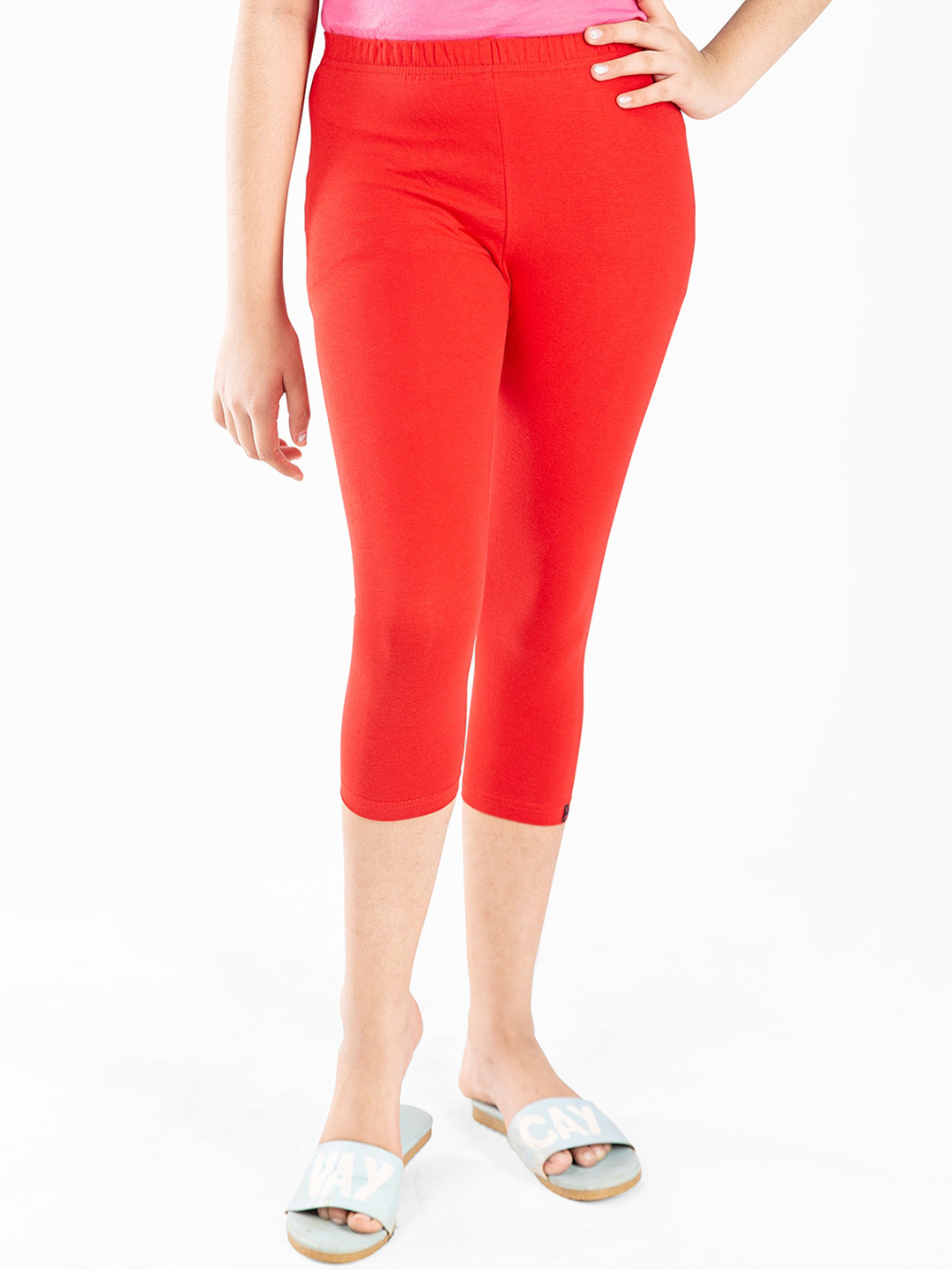 indian flower Girls Red Solid Capri Leggings