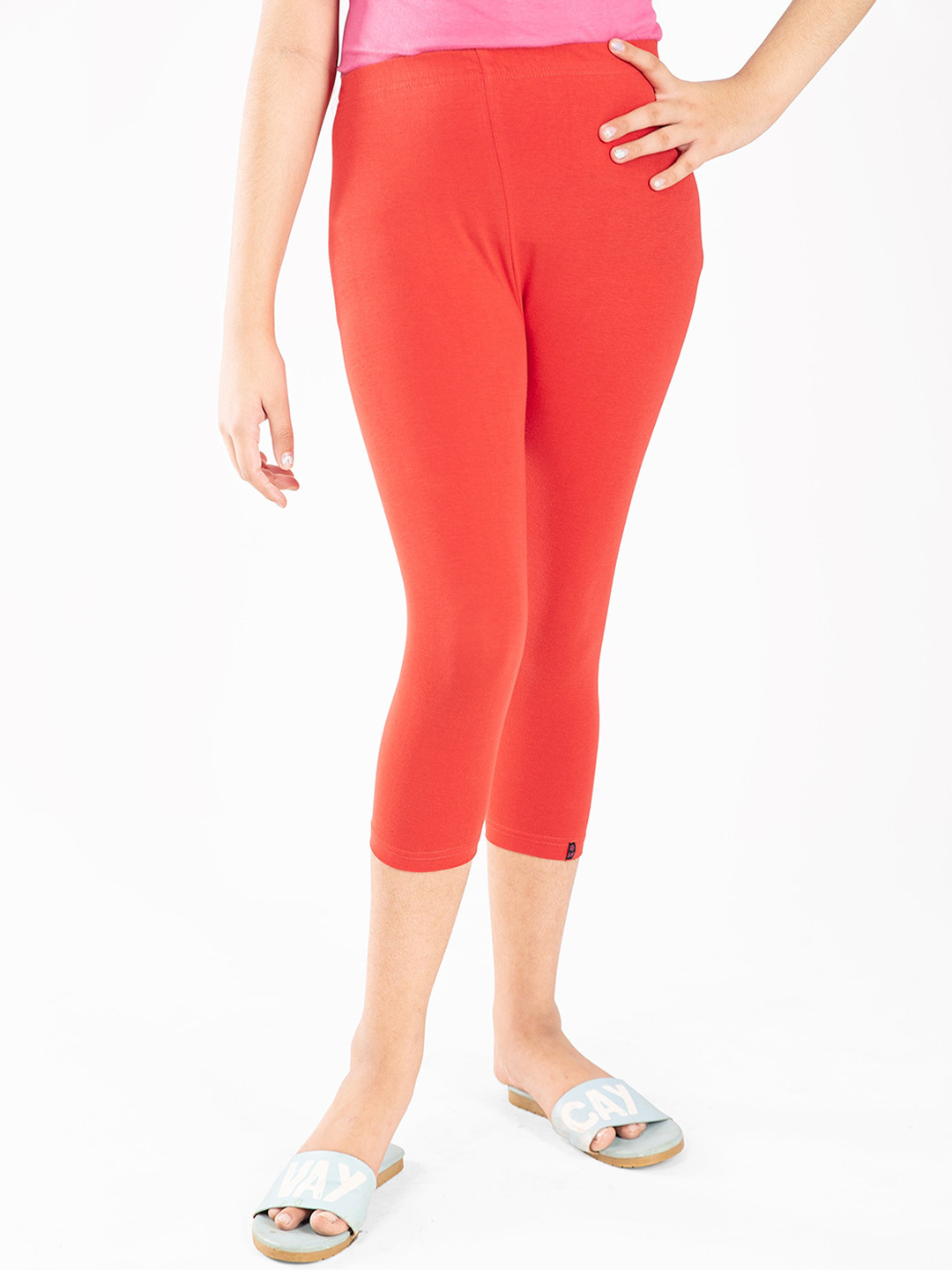 indian flower Girls Red Solid Capri Leggings