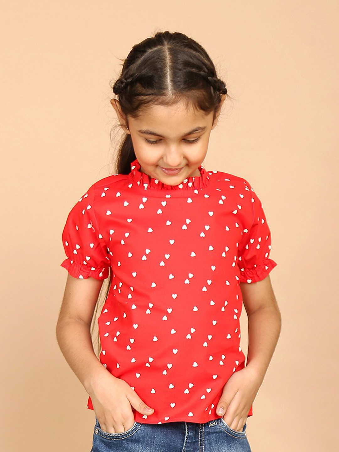 Biglilpeople Red Geometric Print Blouson Top