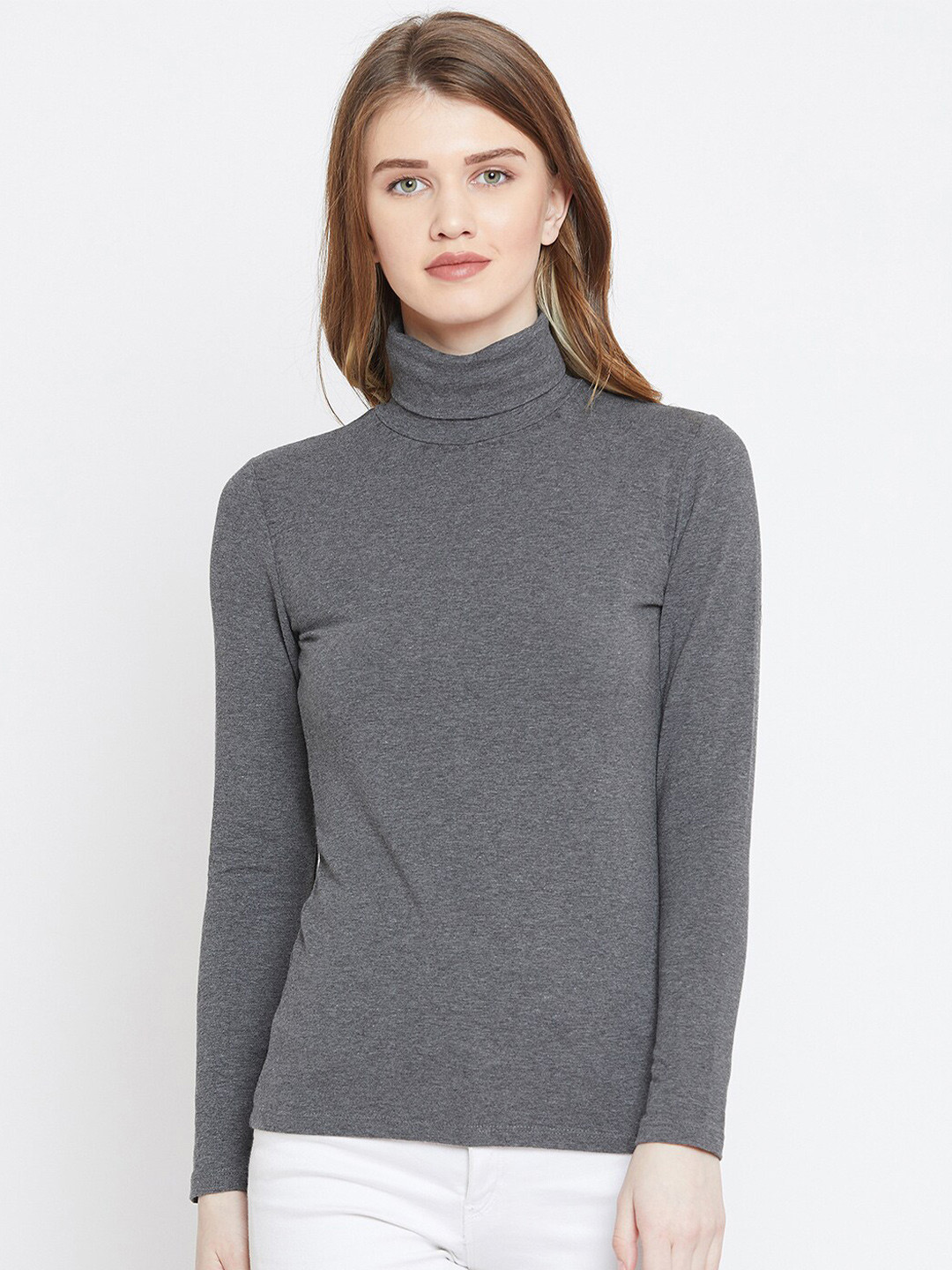 LE BOURGEOIS Grey Melange High Neck Top