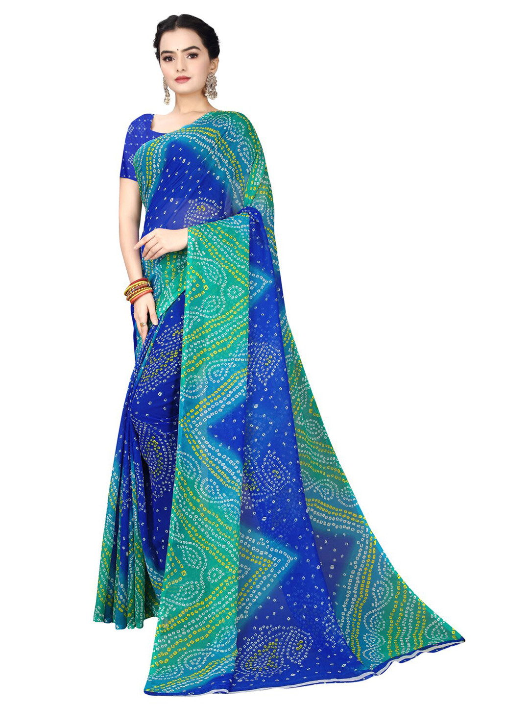 Florence Sea Green & Blue Bandhani Pure Georgette  Bandhani Saree