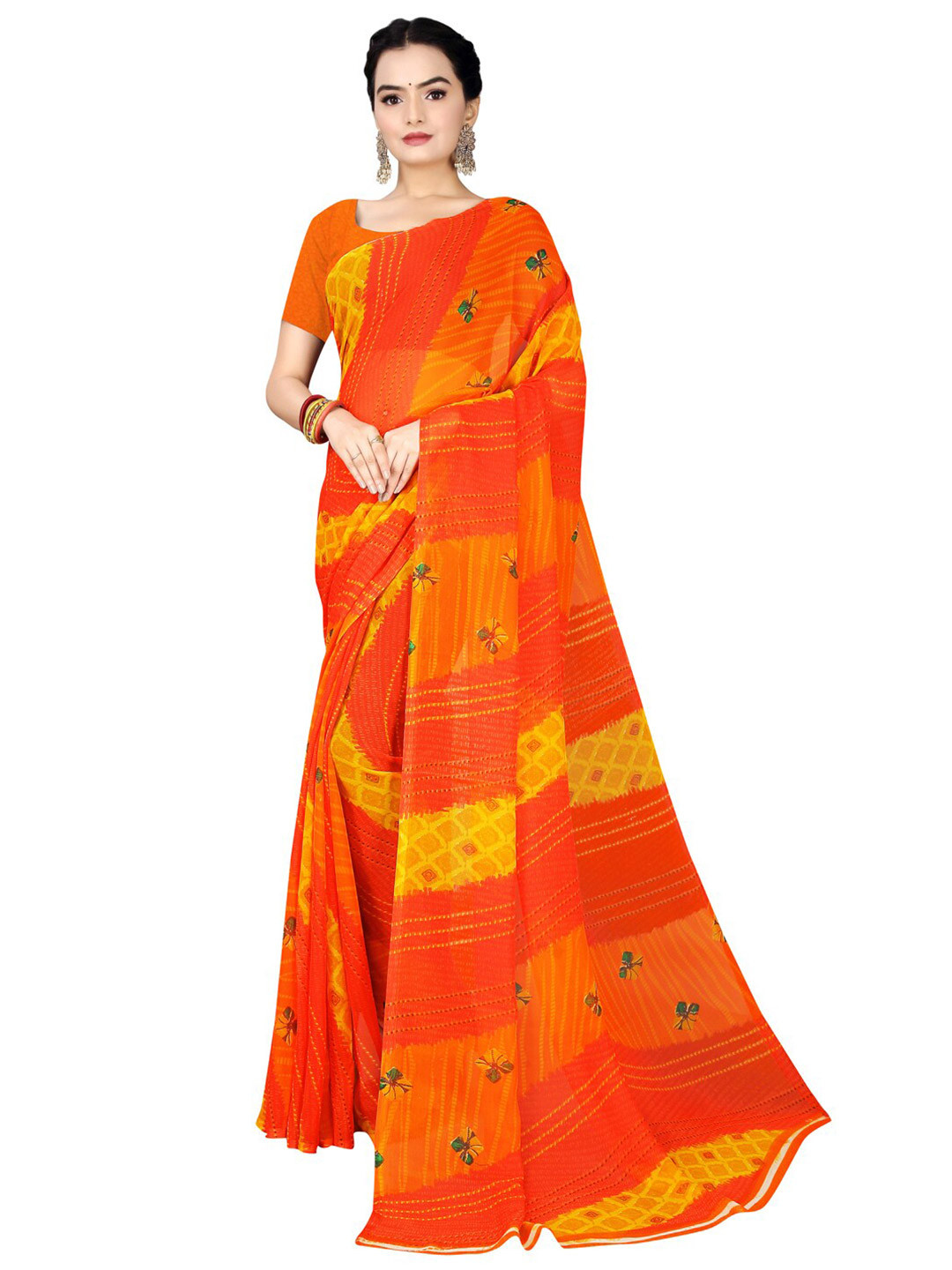 Florence Red & Yellow Bandhani Pure Georgette  Bandhani Saree