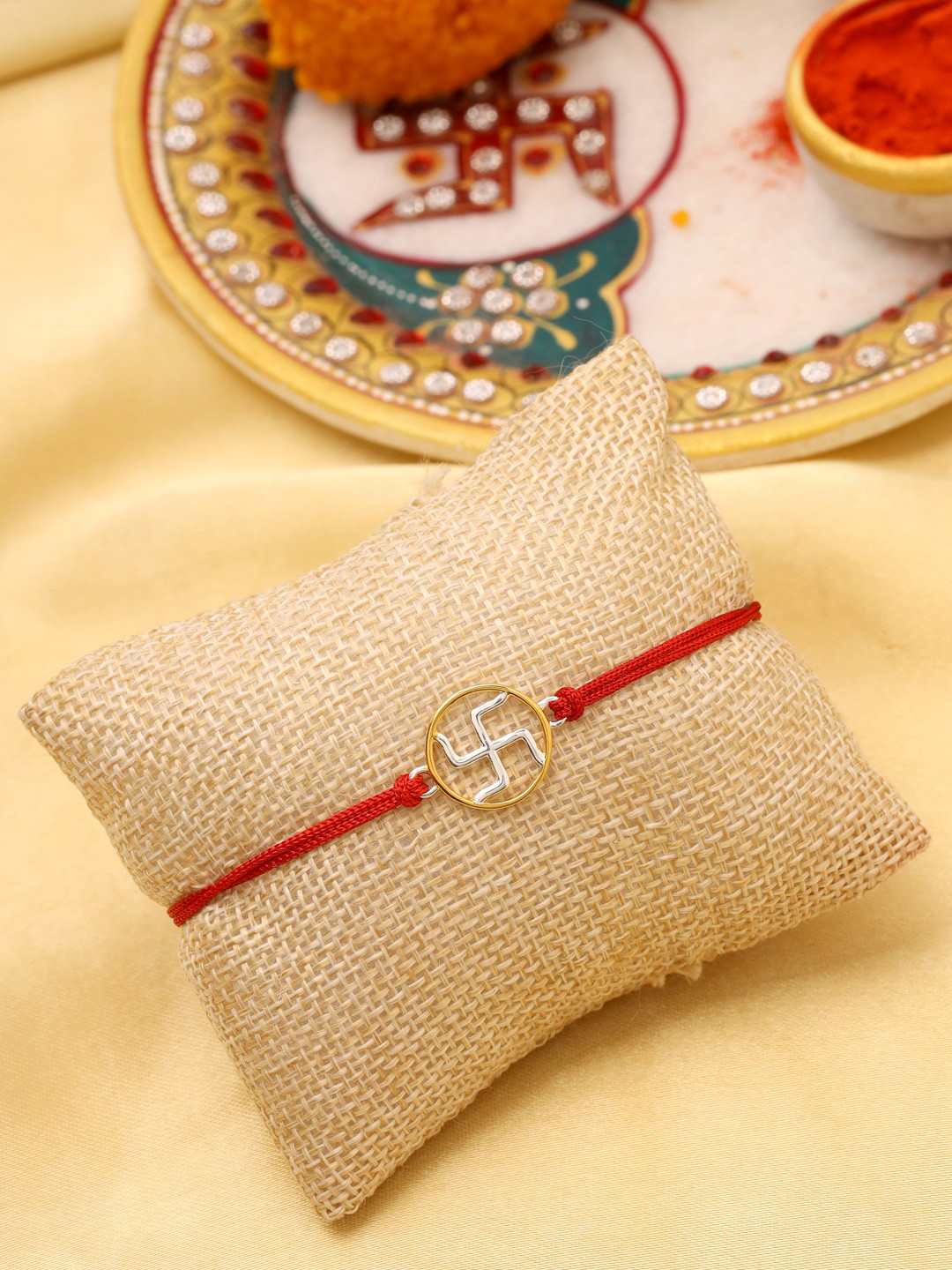 VIRAASI 925 Sterling Silver Swastika Rakhi