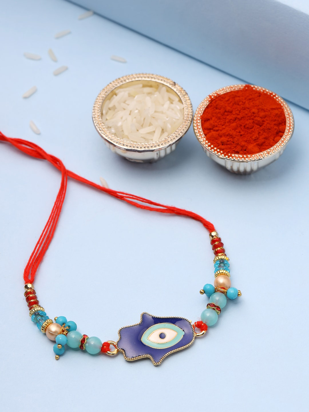 VIRAASI Men Blue Evil-Eyed Designed Rakhi
