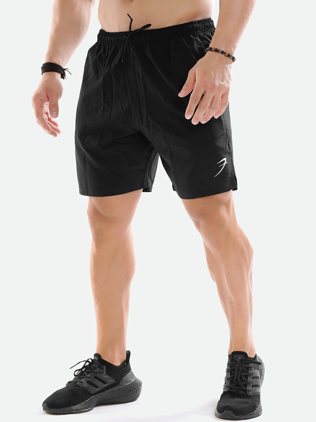 FUAARK Men Black Skinny Fit High-Rise Training or Gym Sports Shorts with Antimicrobial Technology