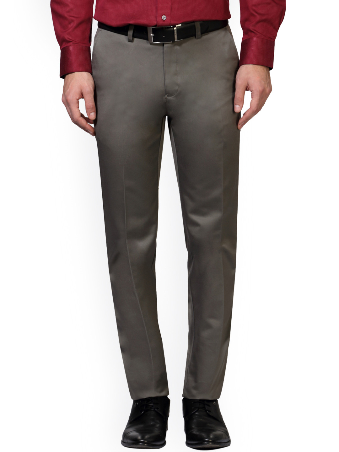 Peter England Men Grey Slim Fit Solid Formal Trousers