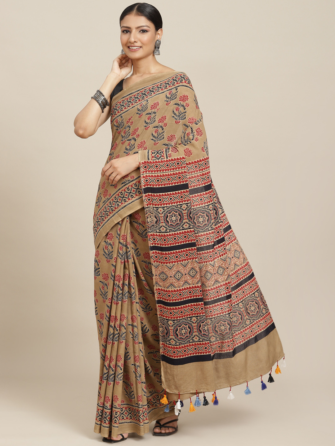ADITRI Handloom Assorted Pure Cotton Block Print Saree