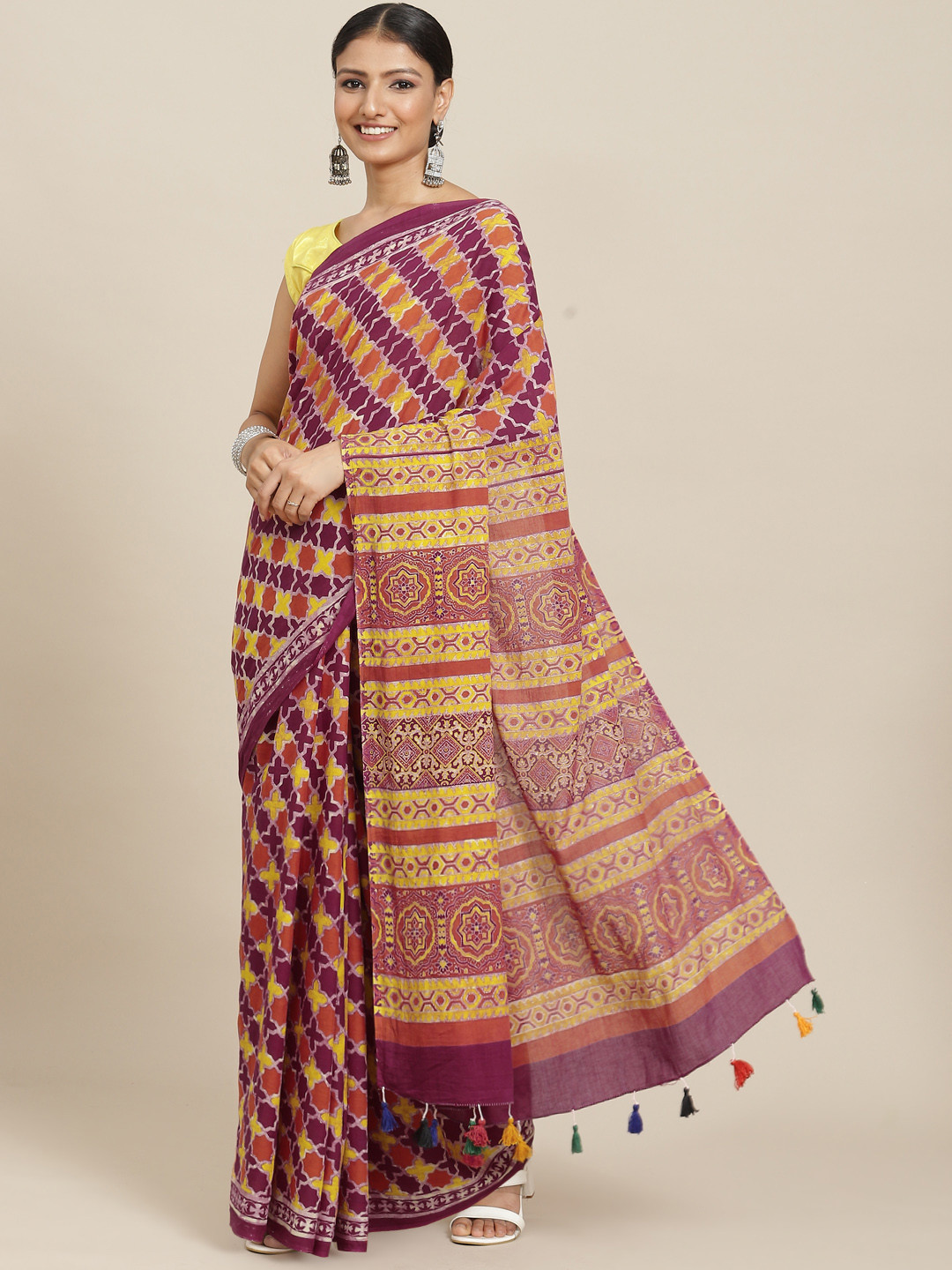 ADITRI Handloom Assorted Pure Cotton Block Print Saree