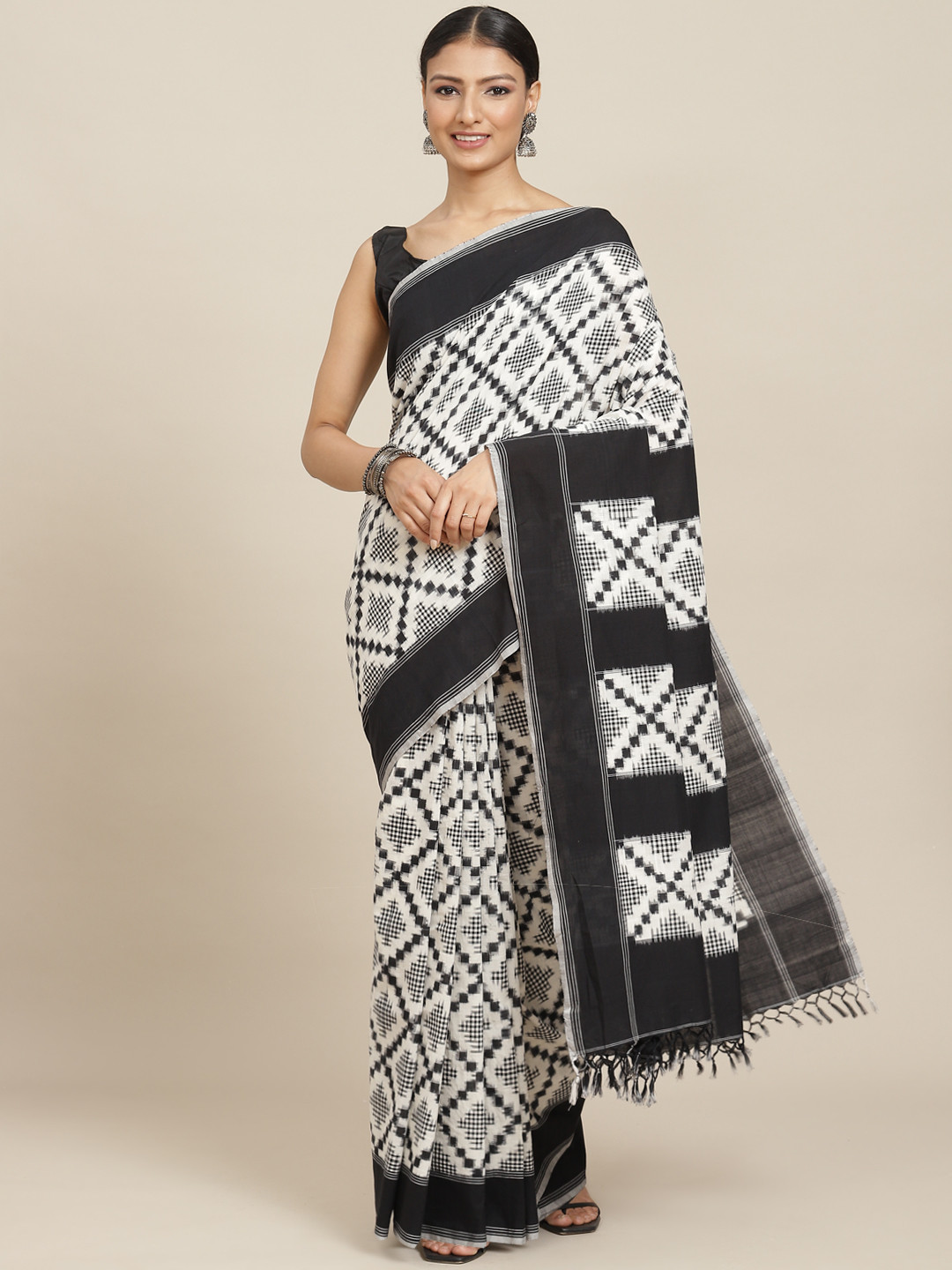 ADITRI Handloom Double Ikat Telia Rumal Saree