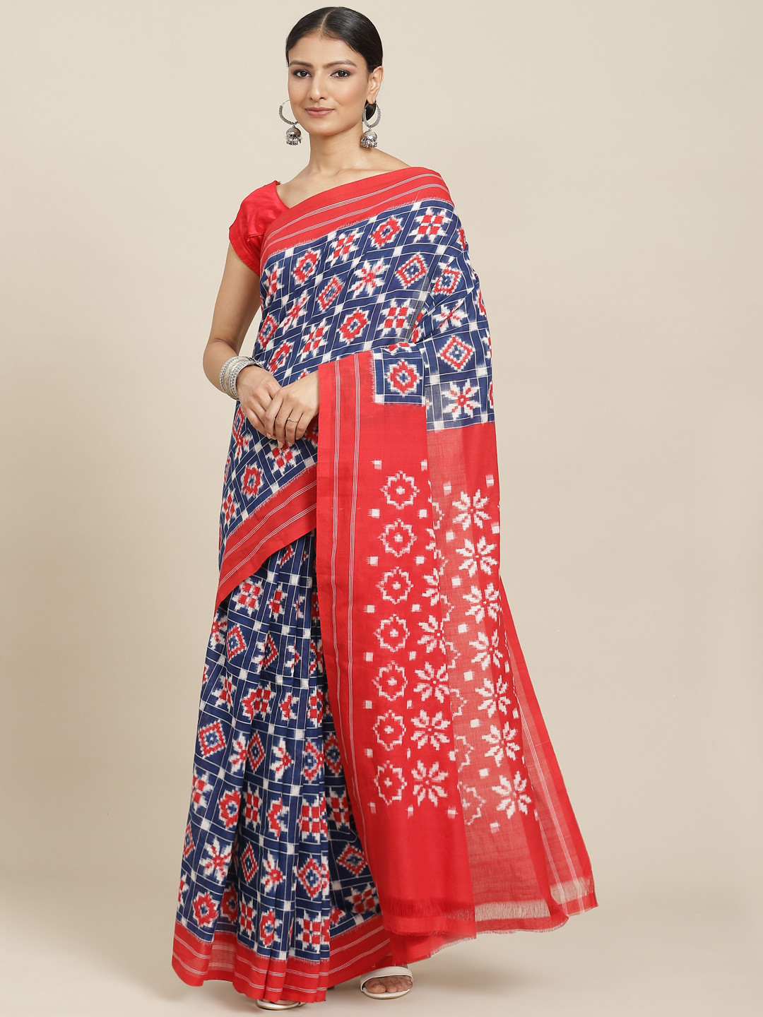 ADITRI Handloom Double Ikat Telia Rumal Saree