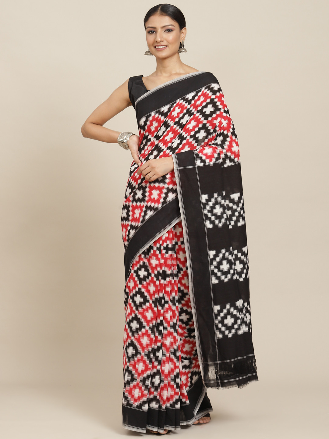 ADITRI Handloom Double Ikat Telia Rumal Saree