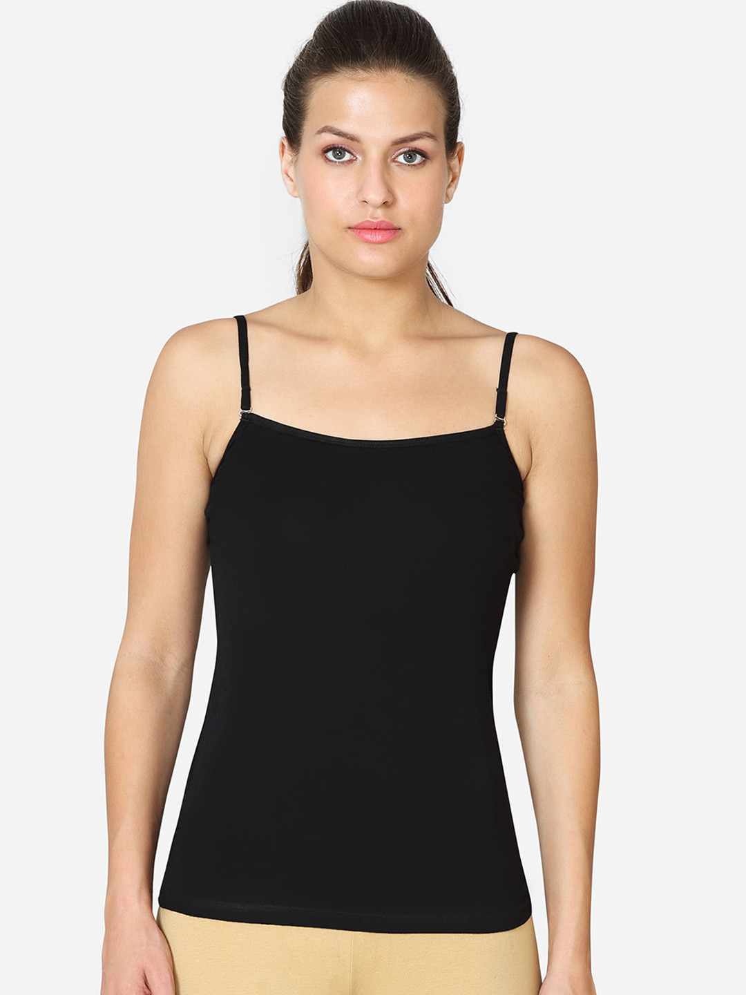 VStar Women Black Solid Slim Fit With Adjustable Straps Camisoles