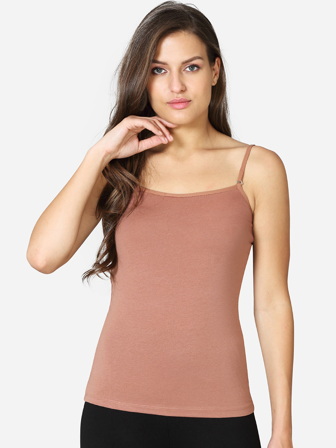 VStar Women Brown Solid Pure Combed Cotton Camisoles
