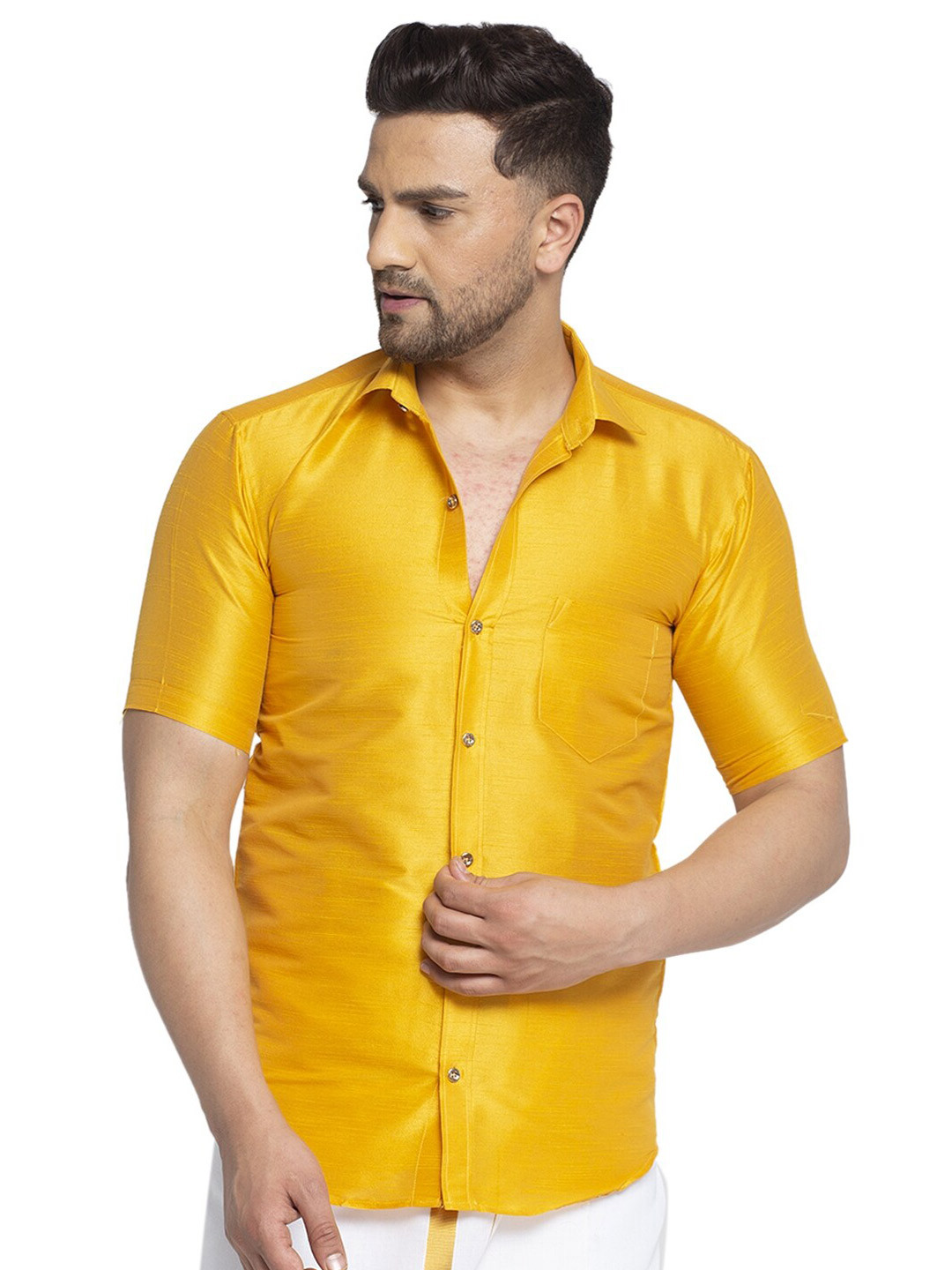 Kaifoo Men Yellow Party Shirt