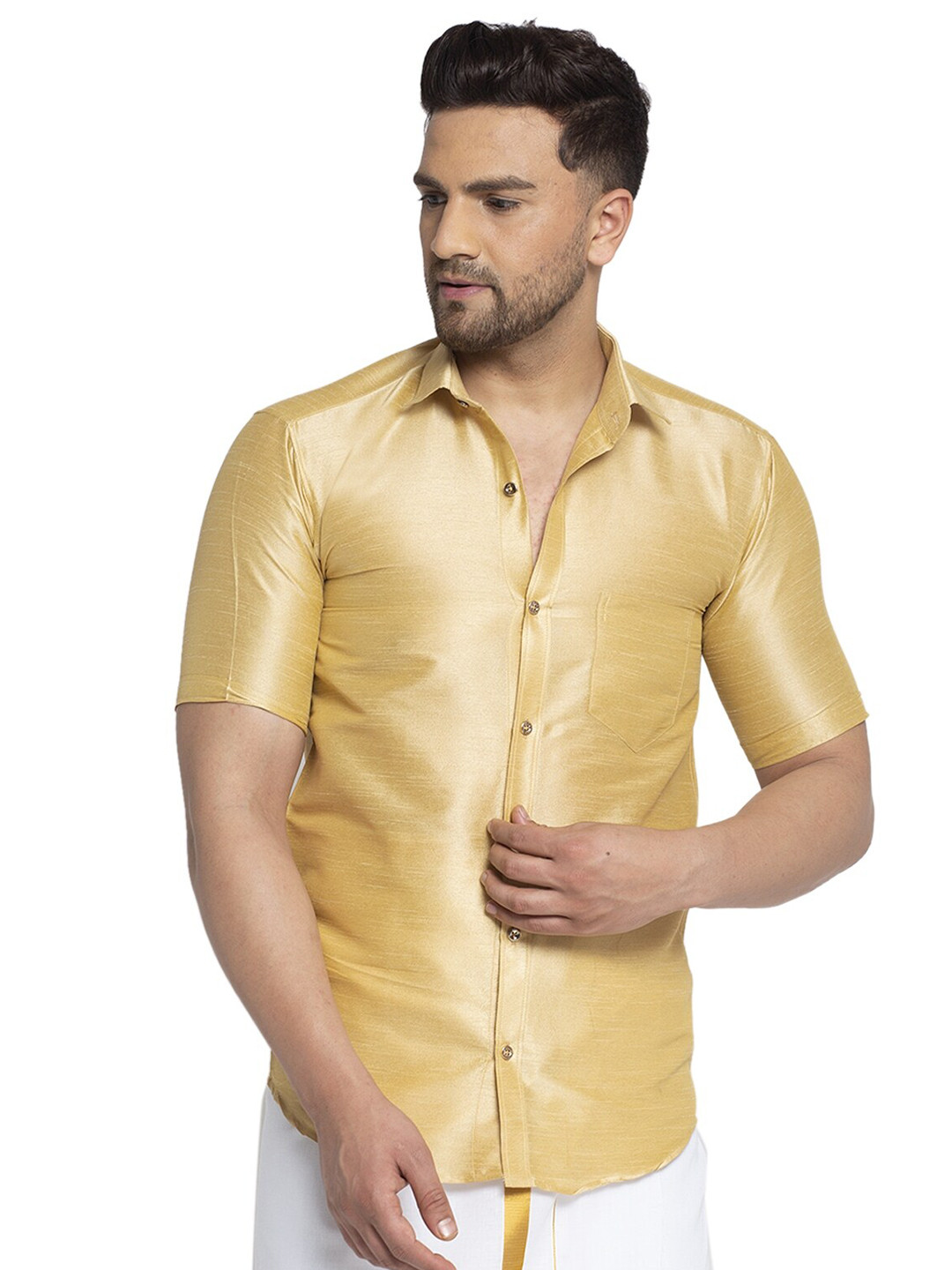 Kaifoo Men Gold-Toned Party Shirt