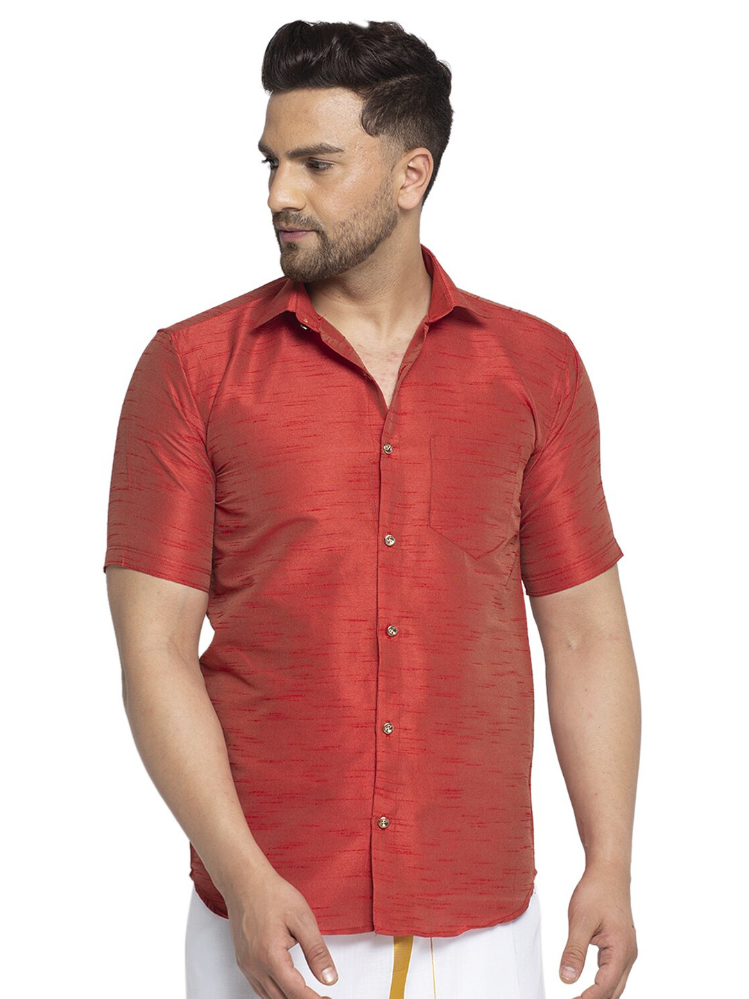 Kaifoo Men Orange Party Shirt