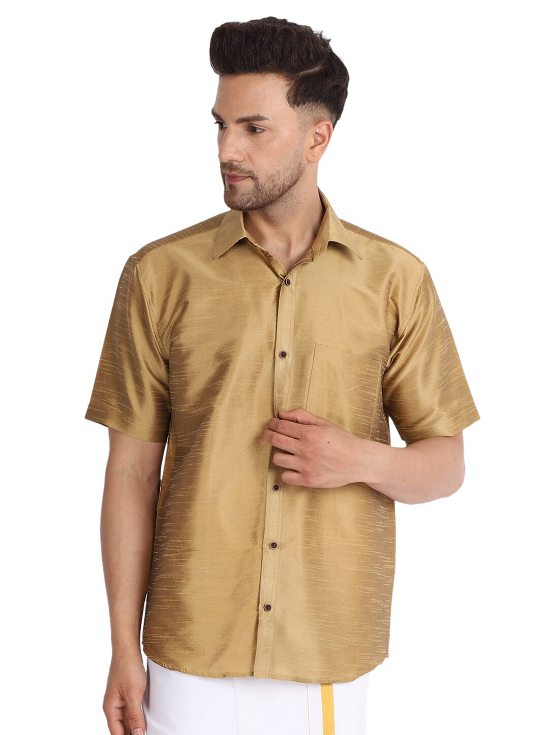 Kaifoo Men Gold-Toned Party Shirt