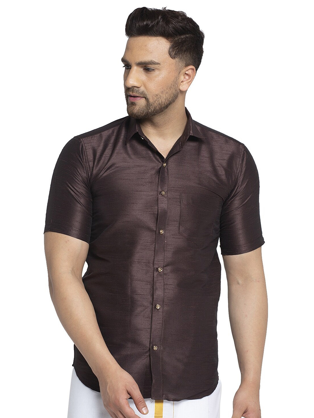 Kaifoo Men Brown Party Shirt