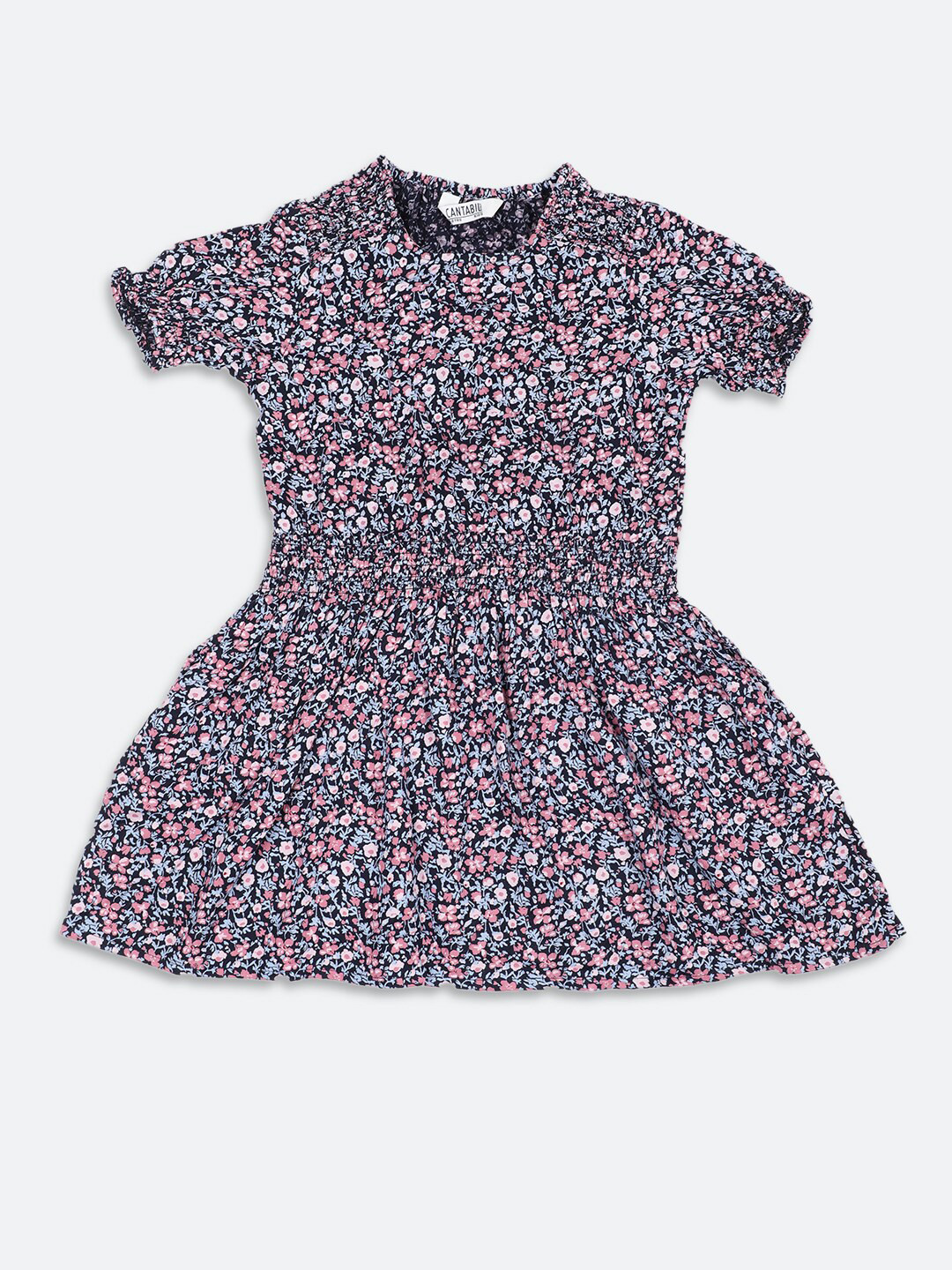 Cantabil Navy Blue & french middle red purple Floral Dress
