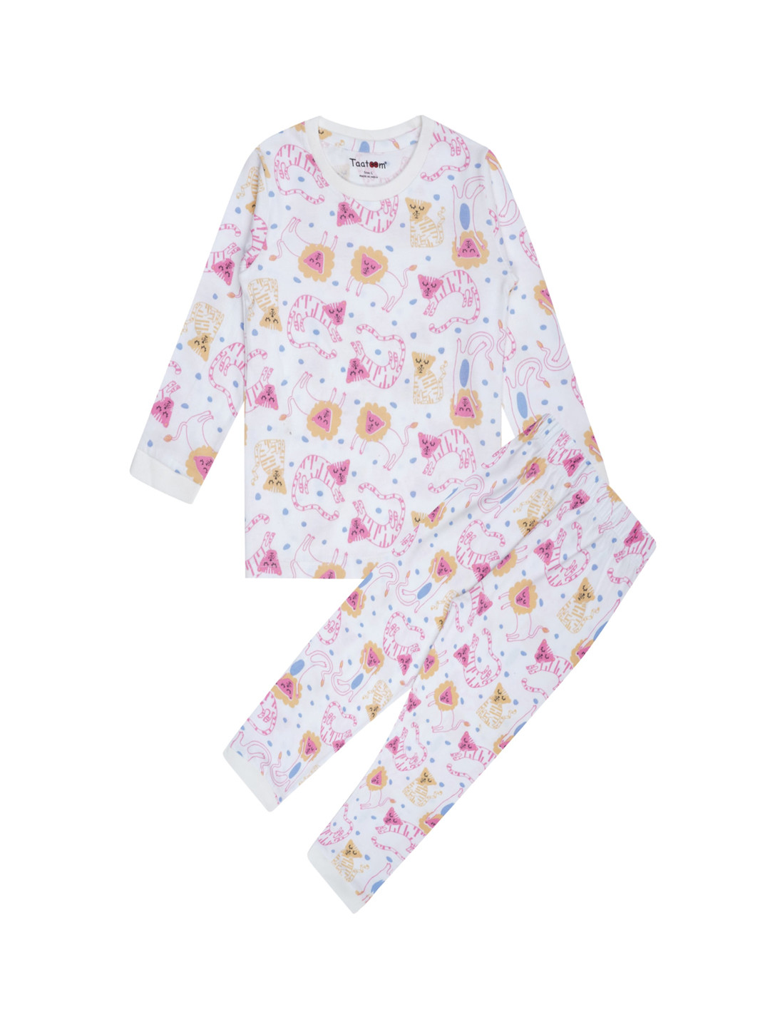 Taatoom Boys White & Orange Printed Pure Cotton Night suit