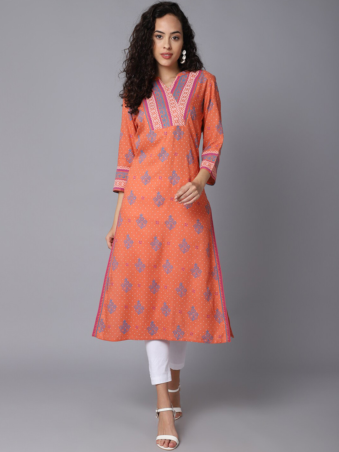 Cantabil Women Coral Ethnic Motifs Printed Thread Work Kurta
