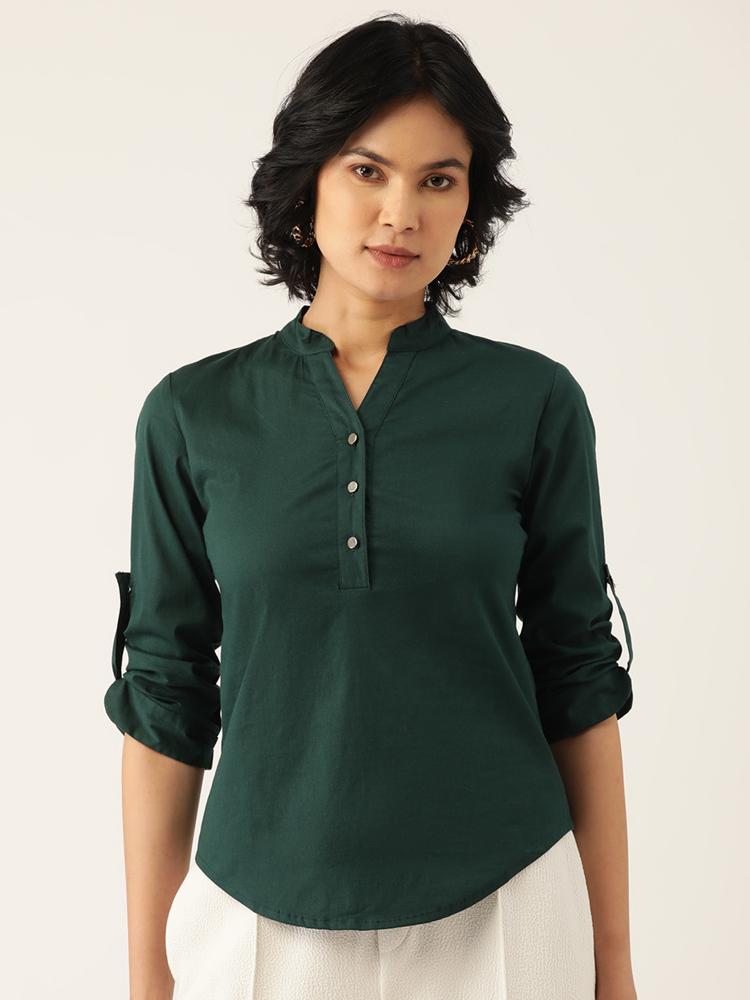 BRINNS Women Teal Green Regular Fit Cotton Semiformal Shirt