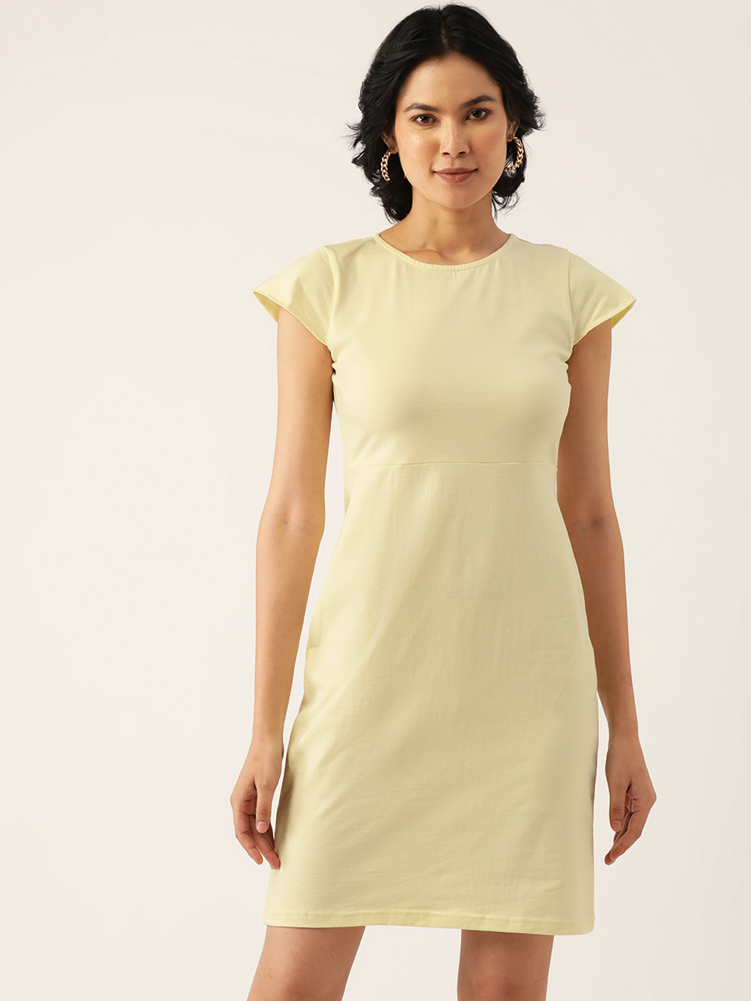 BRINNS Cream-Coloured Cotton Cap Sleeves Sheath Dress