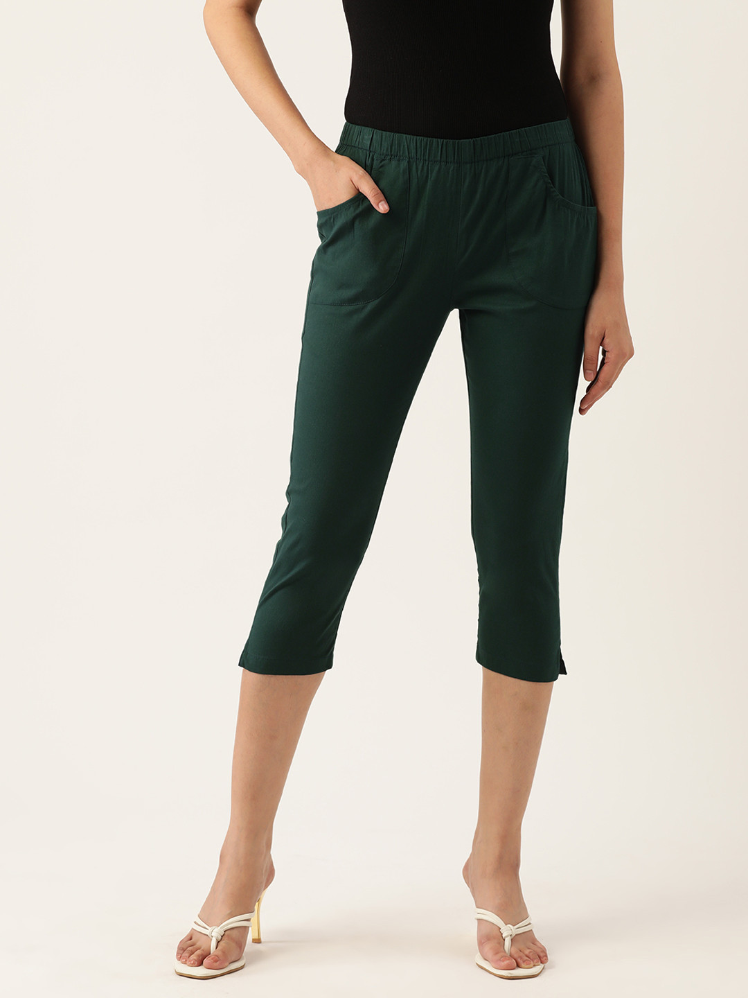 BRINNS Women Teal Green Cotton Capris