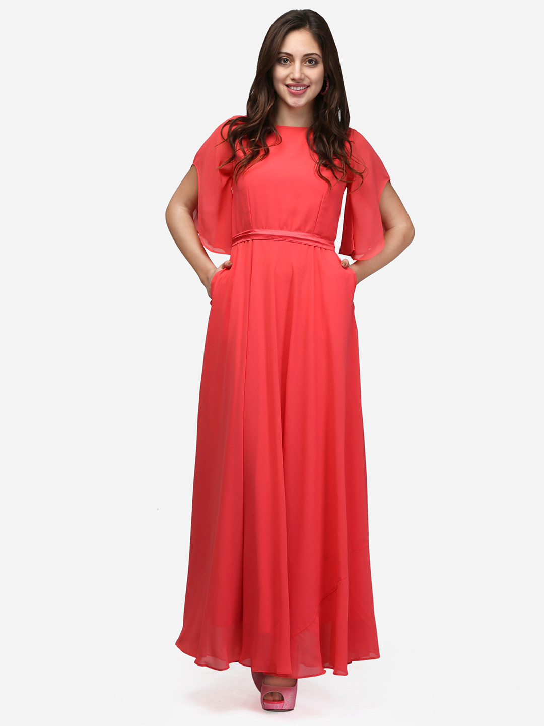 V&M Red Georgette Maxi Dress
