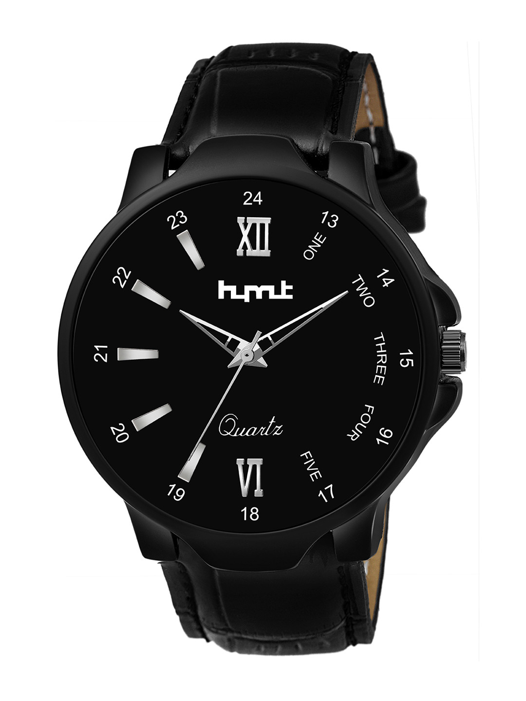 HYMT Men Black Embellished Dial & Black Leather Bracelet Style Straps Digital Watch HMTY-5509