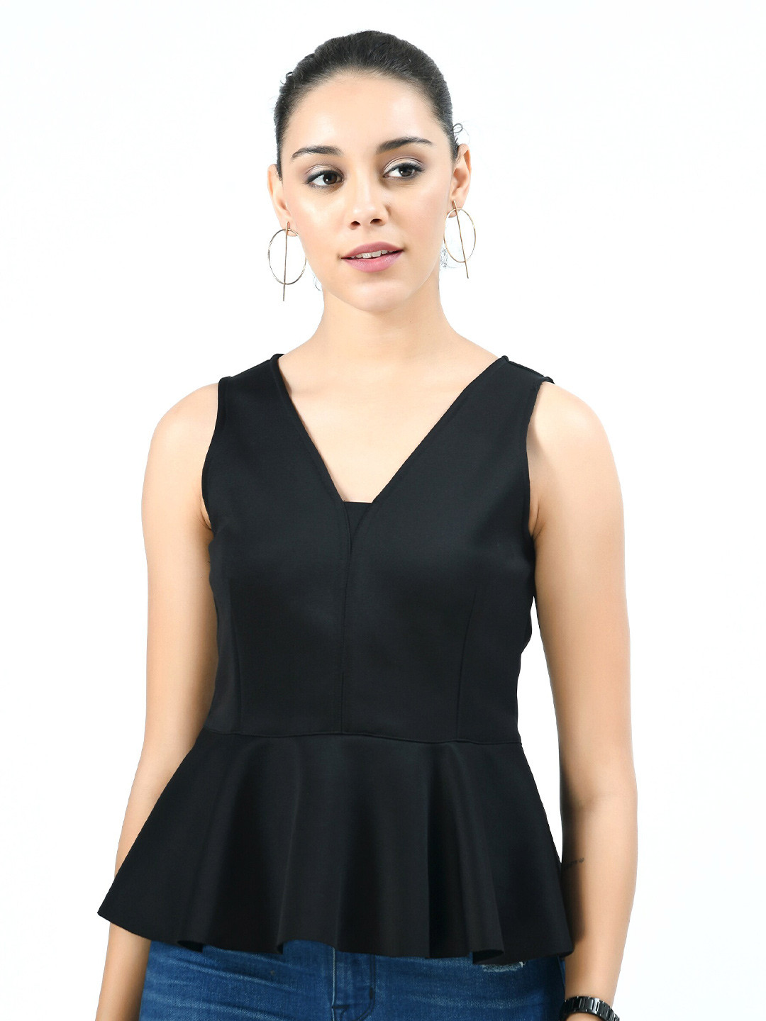 V&M Black & rich black Ruffles Peplum Top