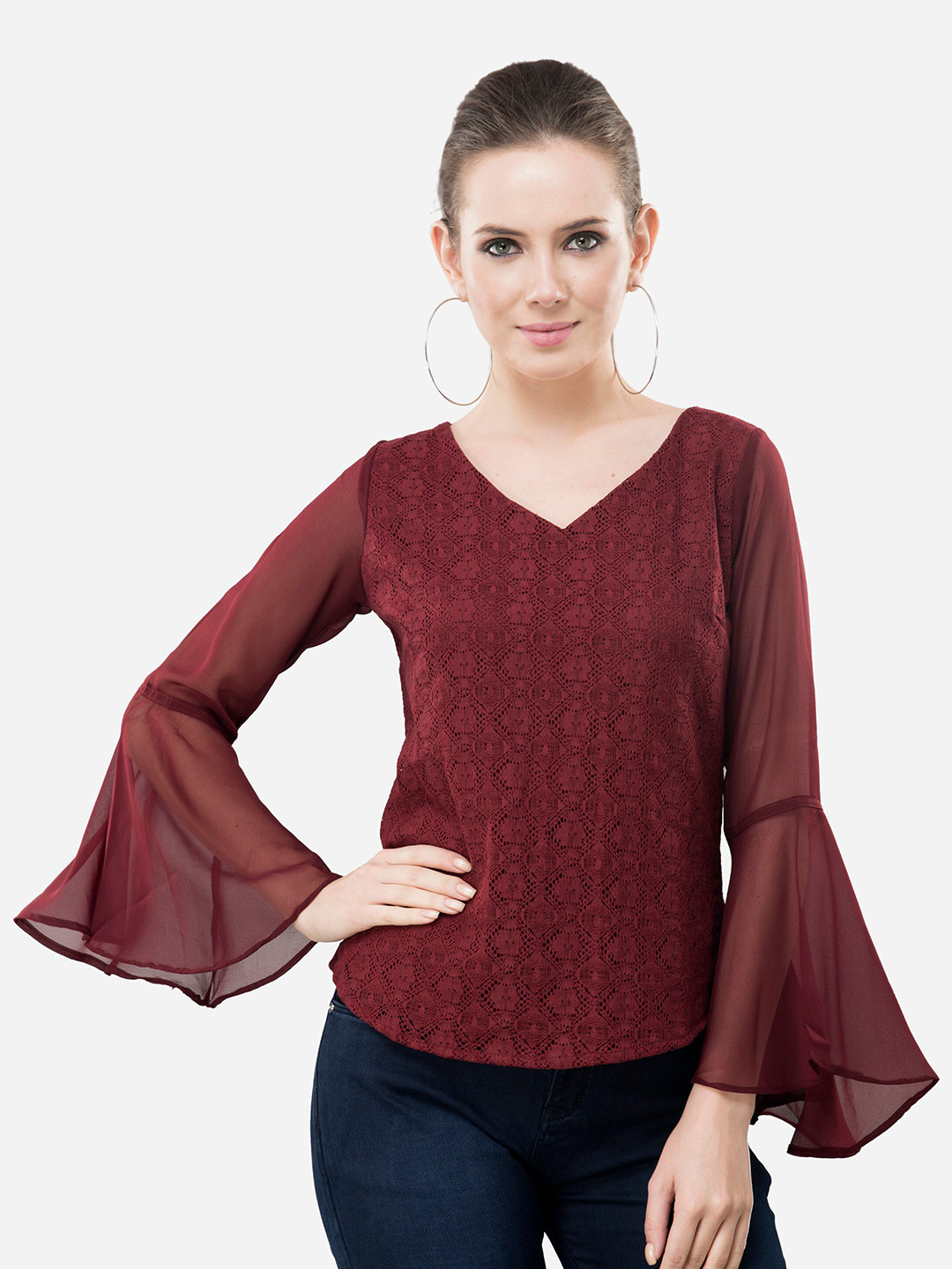 V&M Maroon & claret Ruffles Top