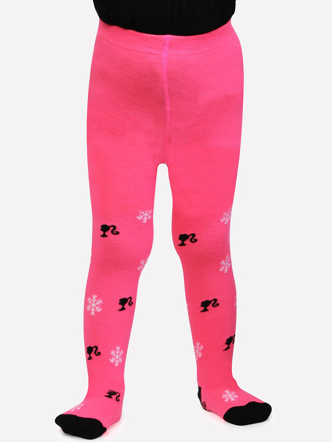Bonjour Girls Pink & Black Barbie Printed Tights