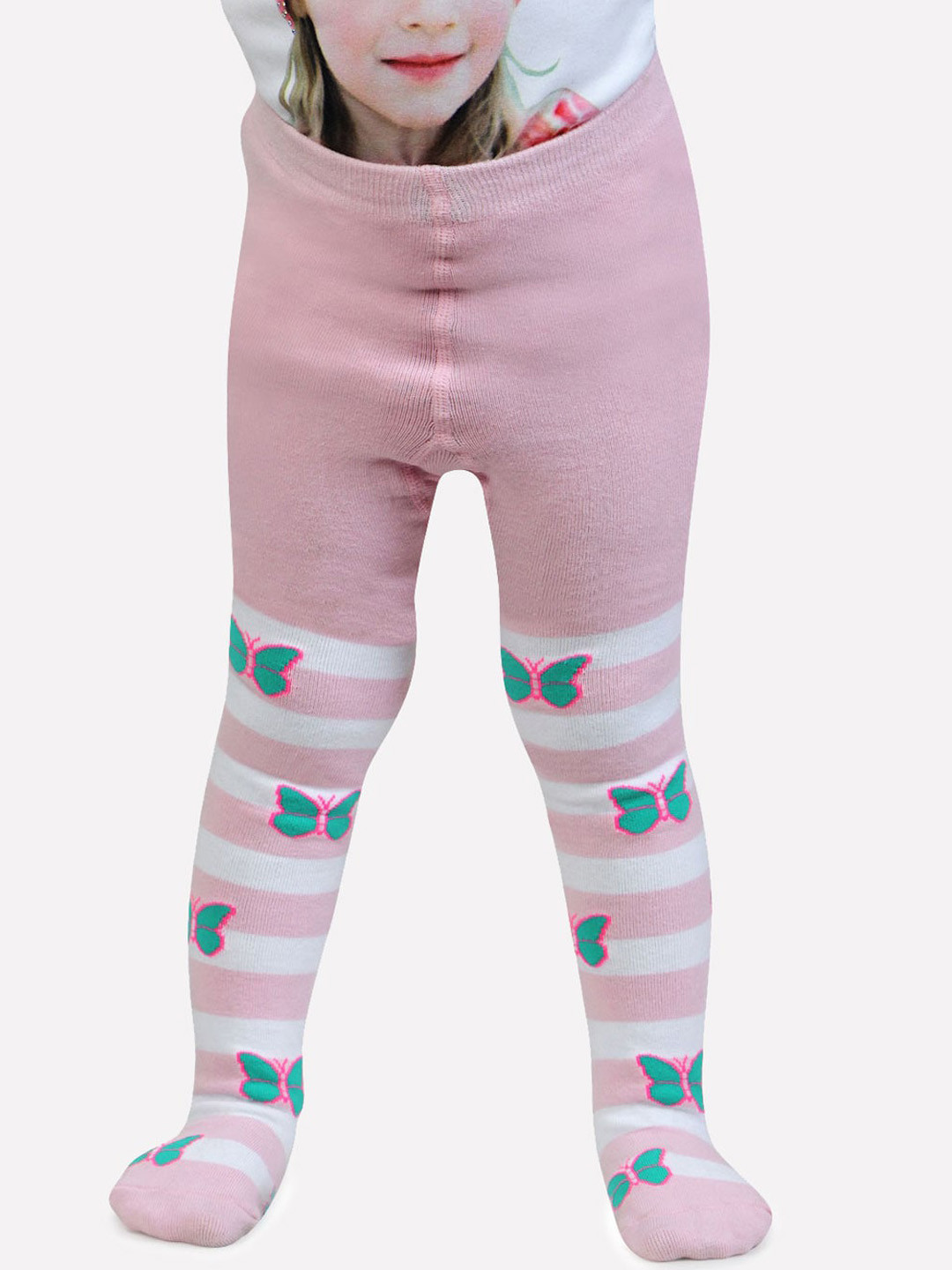 Bonjour Girls Pink & White Barbie Printed Tights