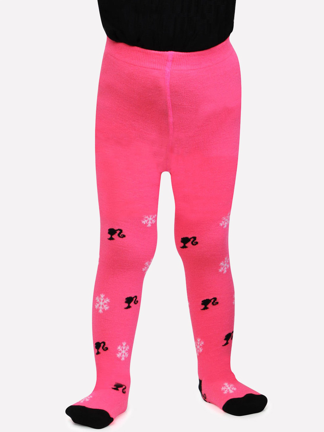 Bonjour Girls Pink & Black Barbie Printed Tights