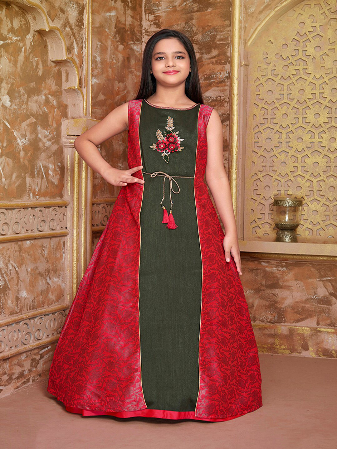 BETTY Pink Floral Ethnic A-Line Maxi Dress