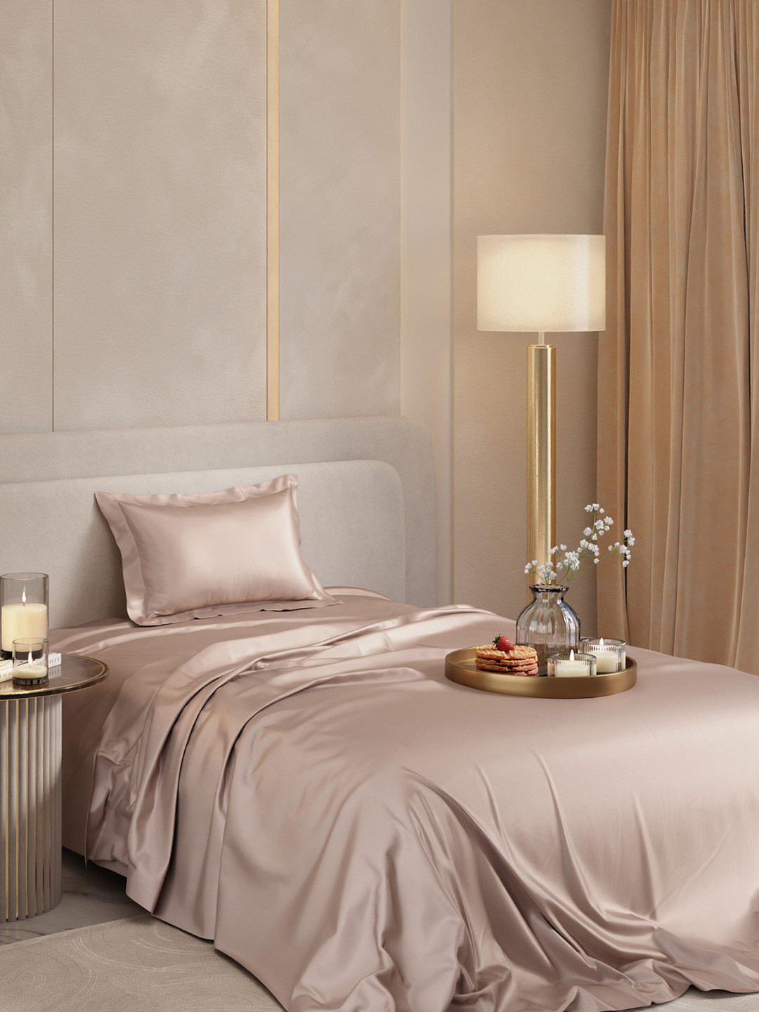 Stoa Paris Date Night Collection Gold Sateen 300 TC Single Fine Bedsheet-90 x 60 inches