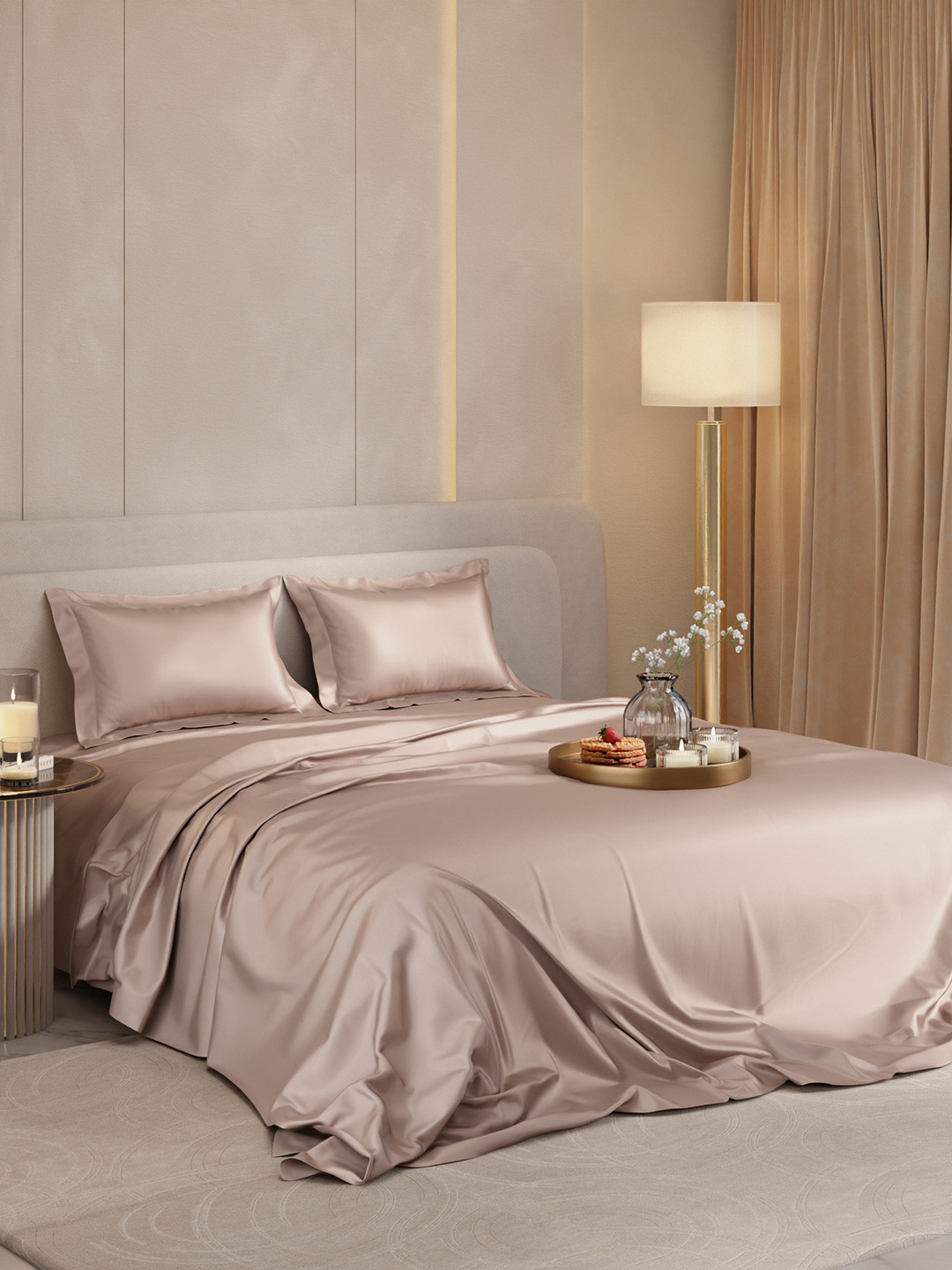 Stoa Paris Date Night Collection Champagne Sateen 300 TC Queen Fine Bedsheet-100 x 90 inch