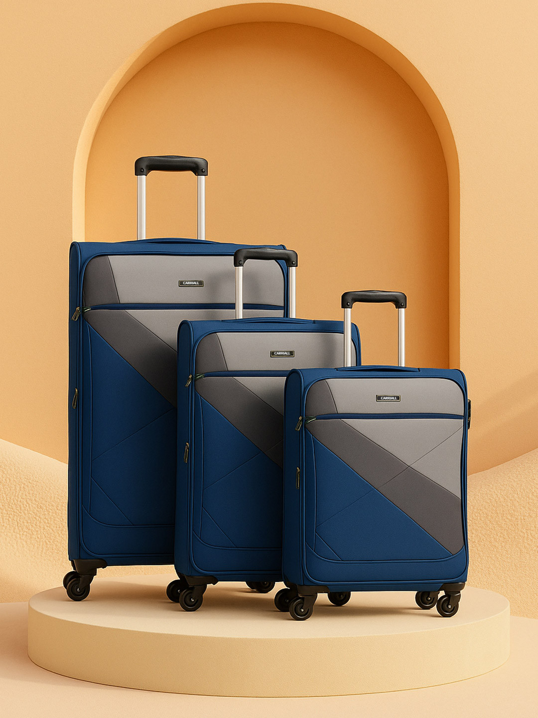 CARRIALL Set Of 3 Vista Solid Soft-Sided Trolley Bags- 50 cm, 60 cm & 71 cm