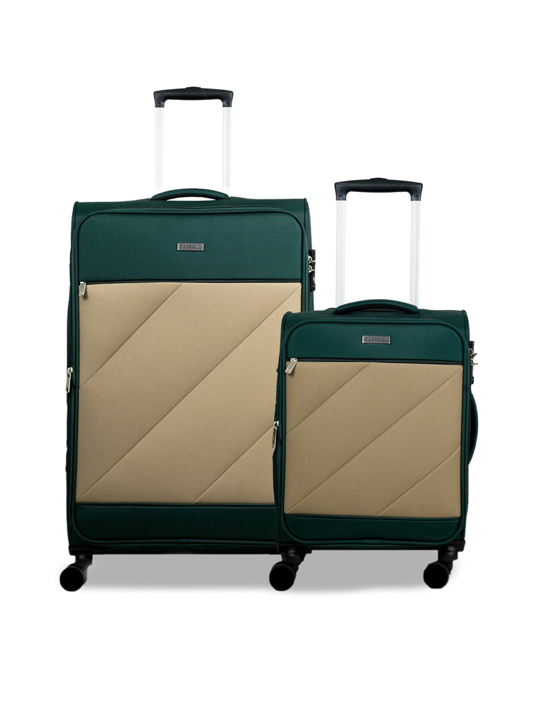 CARRIALL Set Of 2 Green Solid Soft-Sided Trolley Suitcases