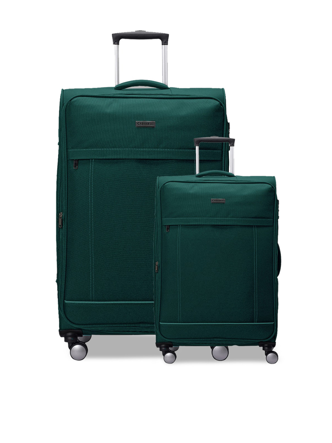CARRIALL Set Of 2 Green Solid Soft-Sided Trolley Suitcases