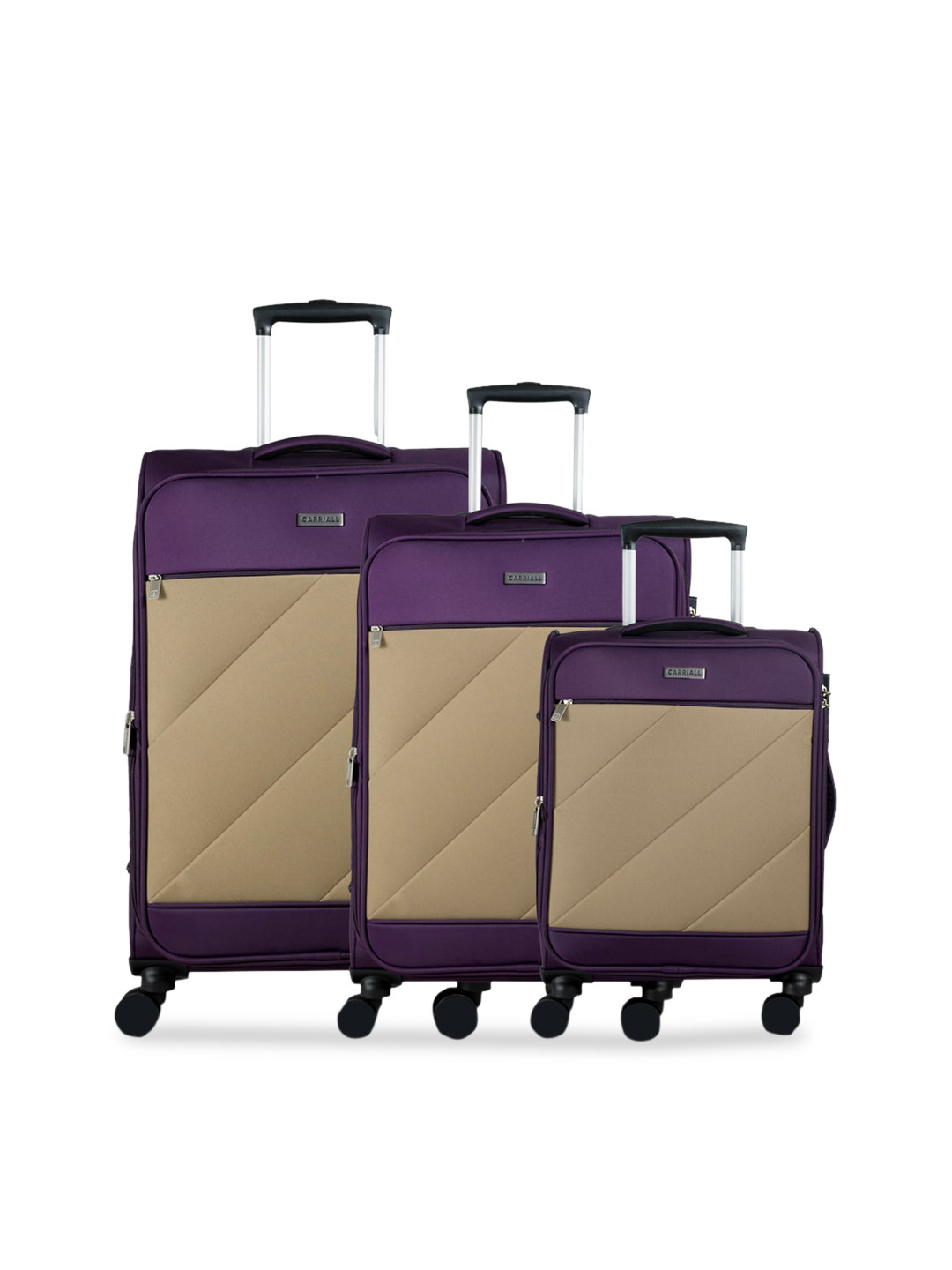 CARRIALL Set Of 3 Purple & Beige Solid Soft-Sided Trolley Suitcases